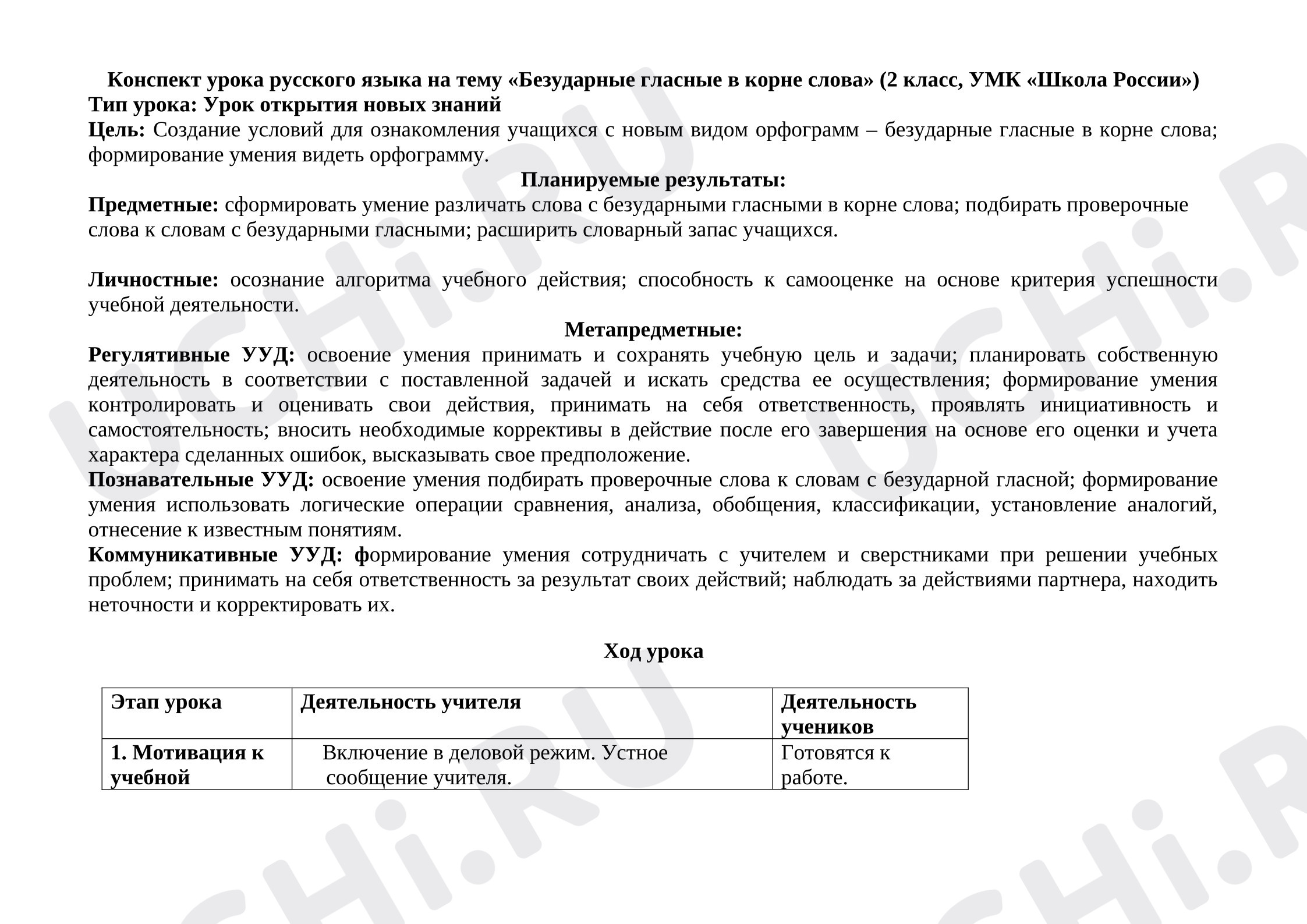 Предпросмотр материала Конспект урока русского языка «Безударные гласные в корне»