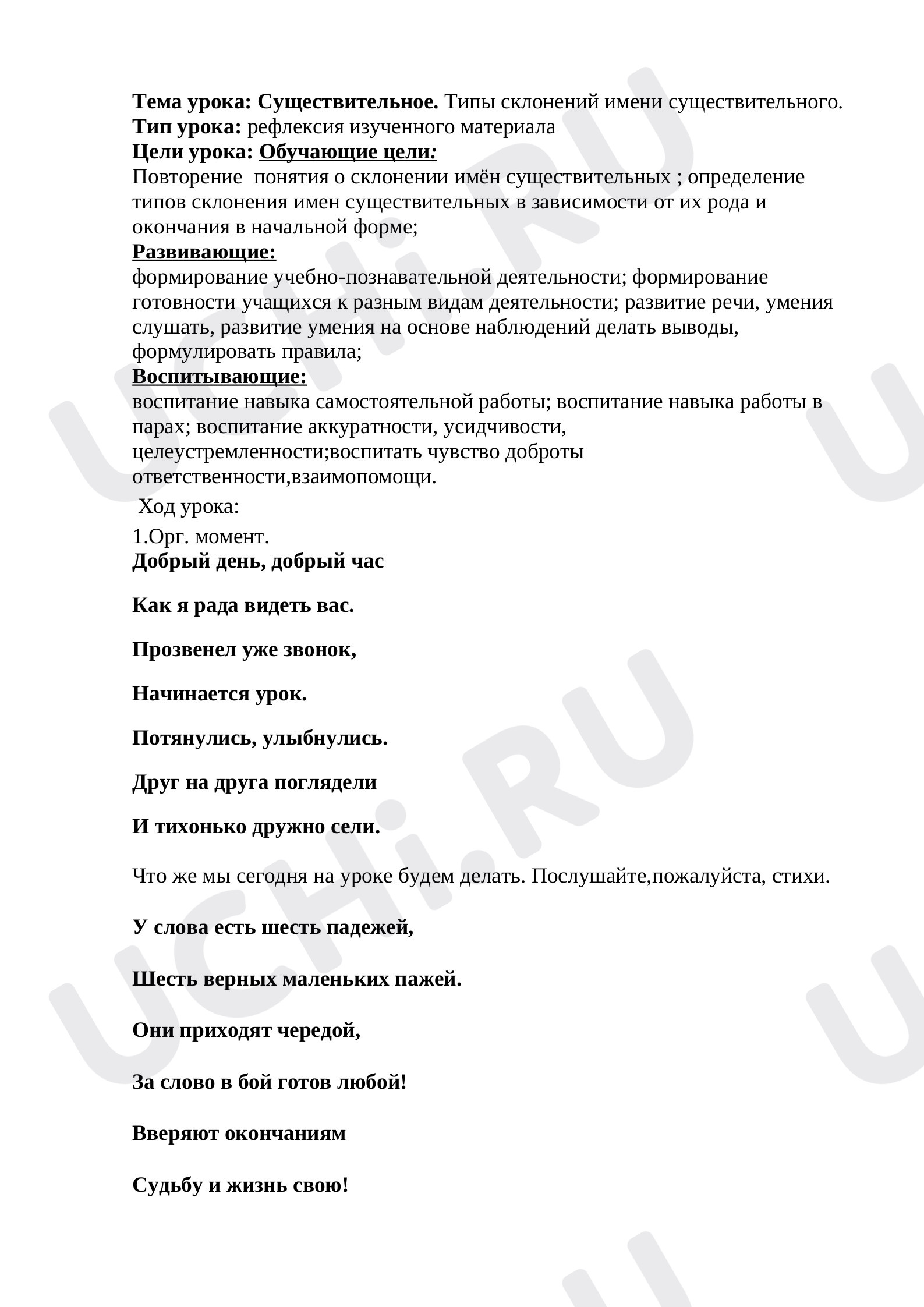 Предпросмотр материала Типы склонений имени существительного