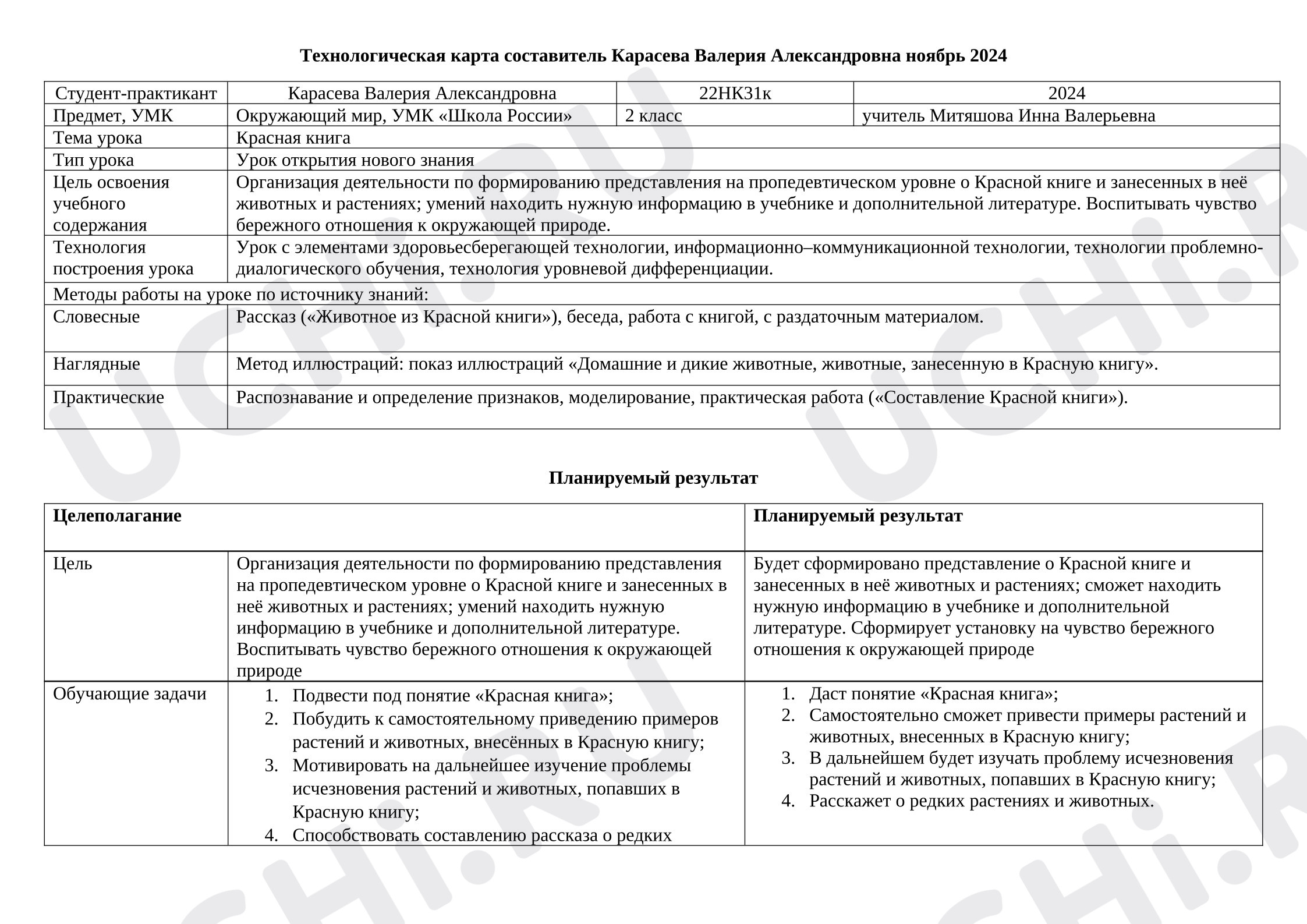 Предпросмотр материала Технологическая карта по теме урока «Красная книга».