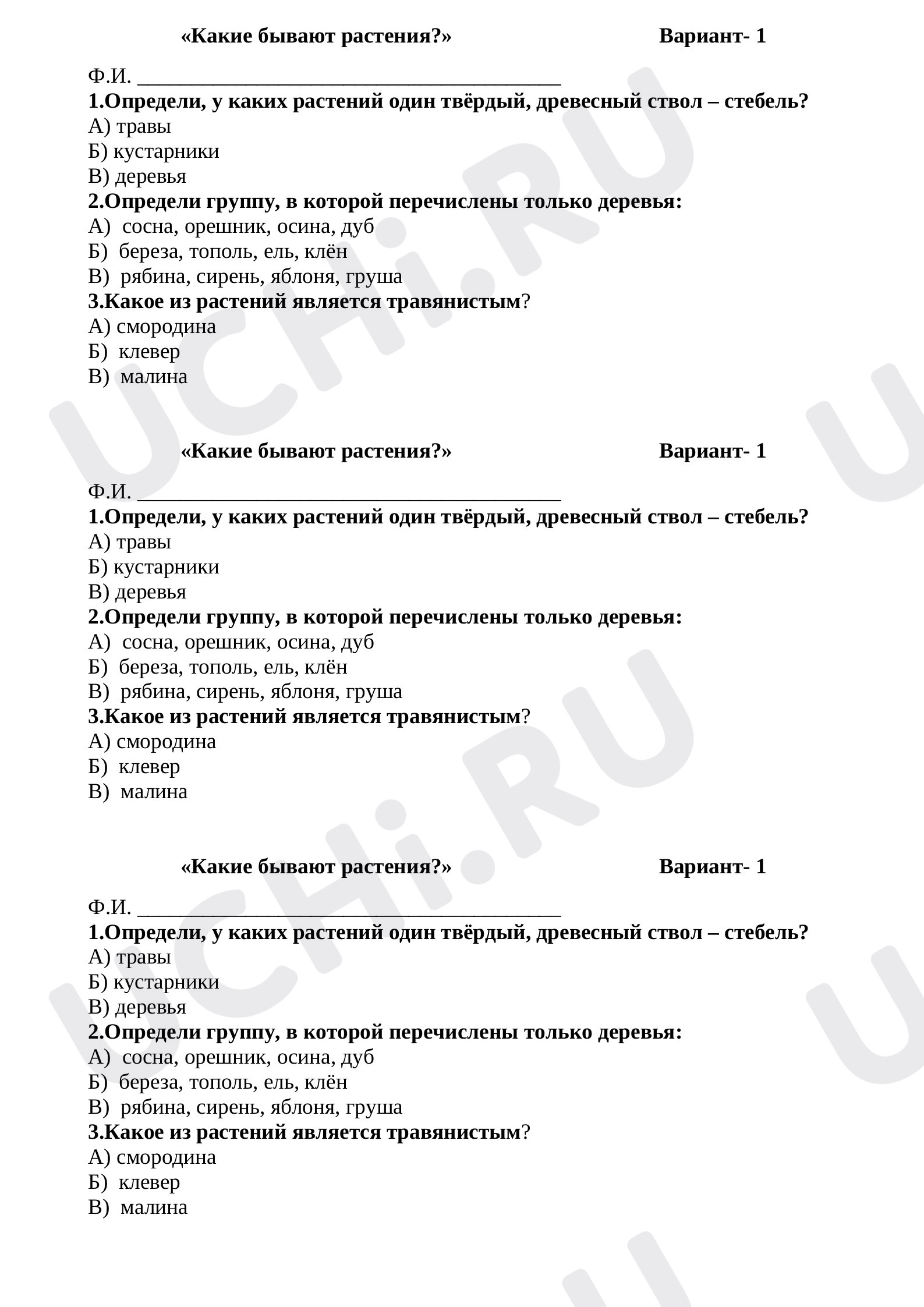Предпросмотр материала Тест по окружающему миру "Какие бывают растения"