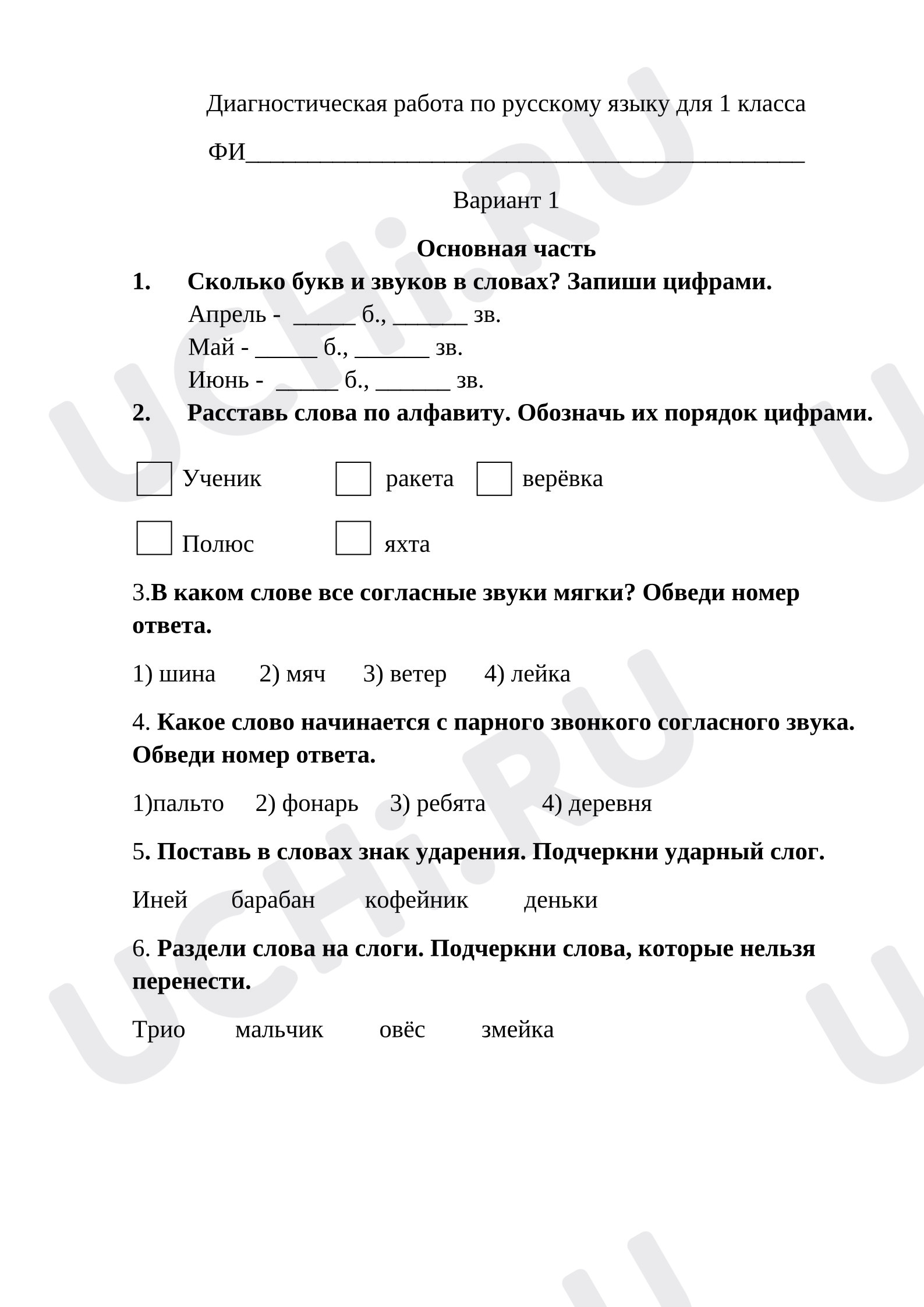 Предпросмотр материала Диагностическая работа по русскому языку