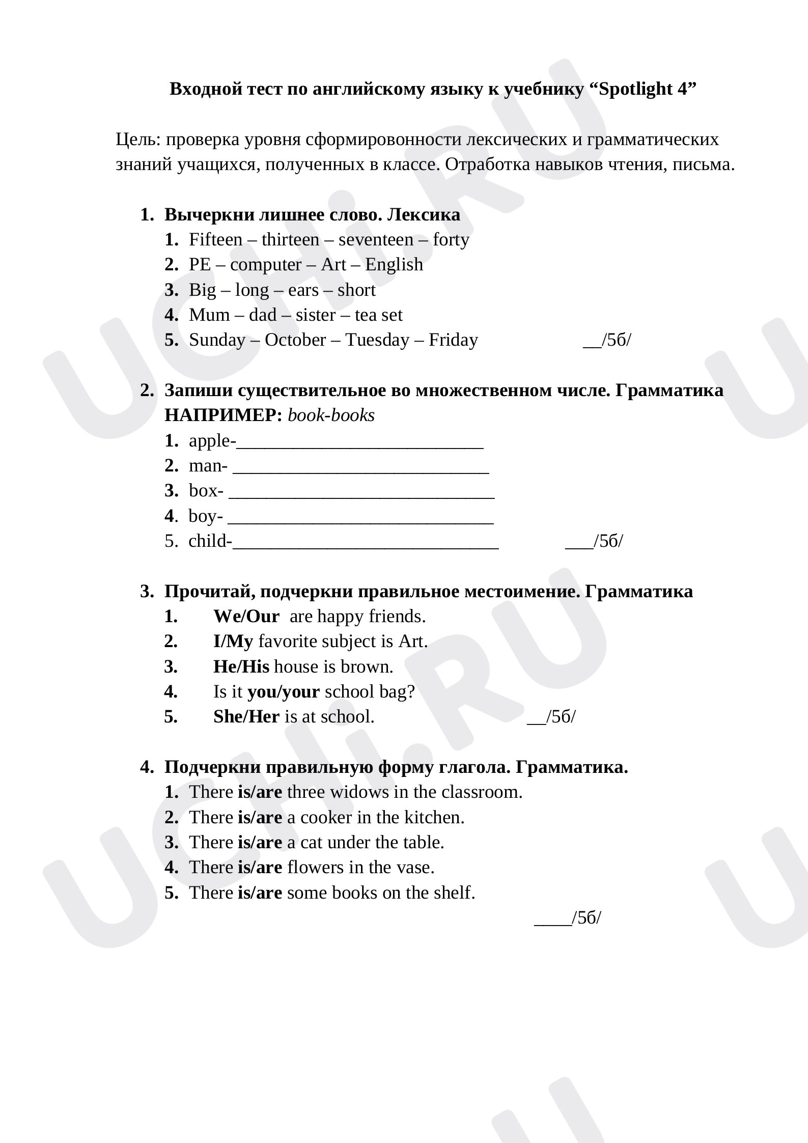 Предпросмотр материала Входной тест