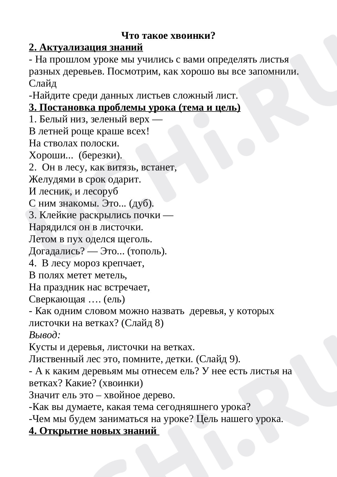 Предпросмотр материала Конспект урока по окружающему миру  "Что такое хвоинки?"