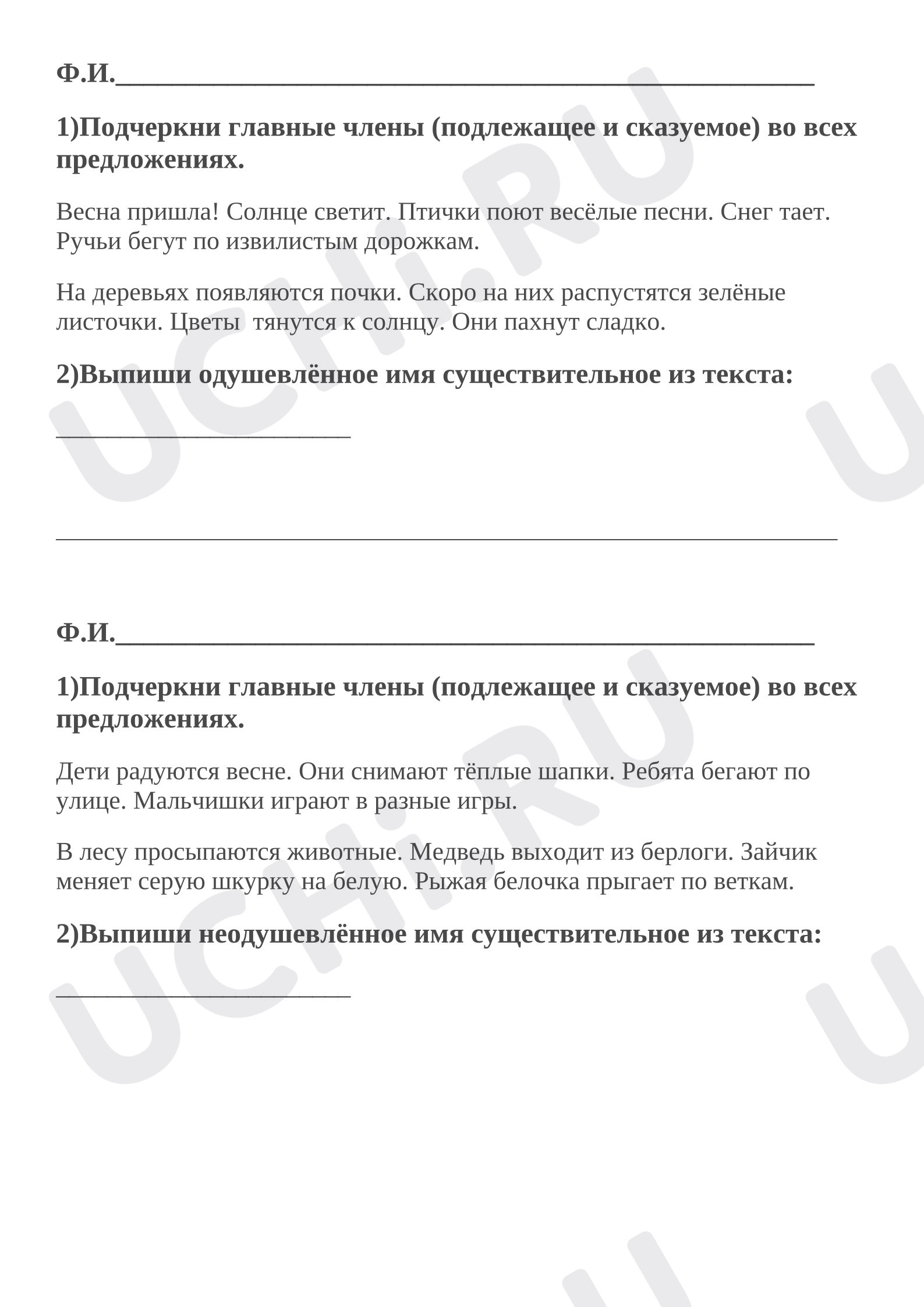 Предпросмотр материала Проверочная работа к уроку русского языка. Имена существительные одушевлённые и неодушевлённные.