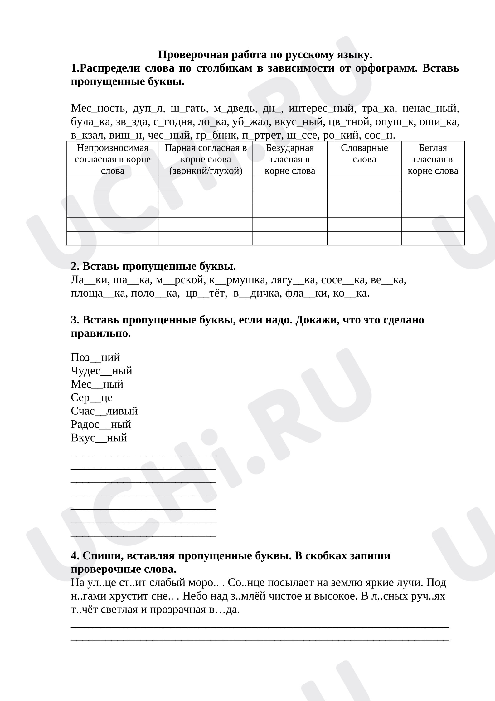 Предпросмотр материала Проверочная работа по русскому языку.
