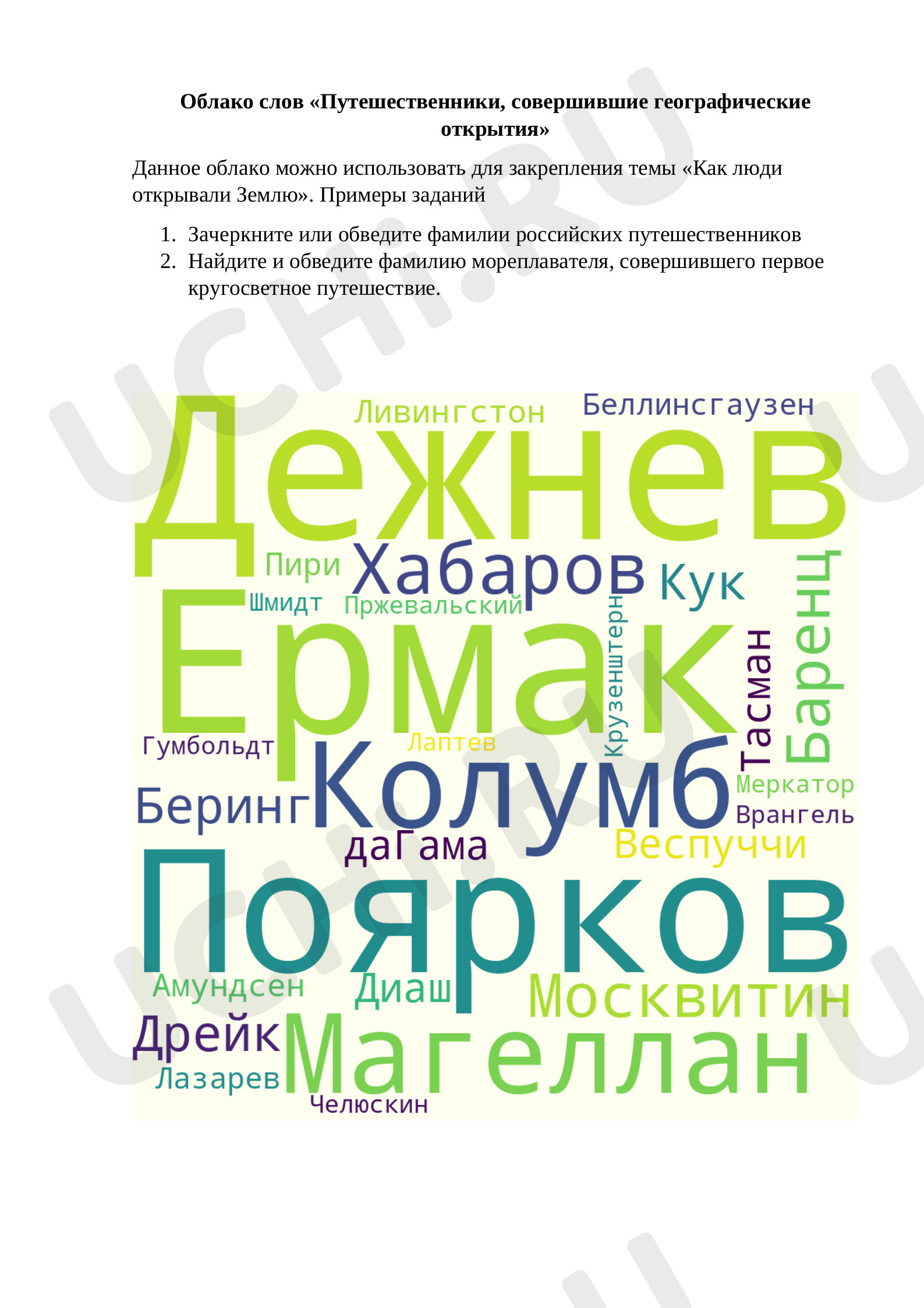 Предпросмотр материала Облако слов "Знаменитые путешественники"
