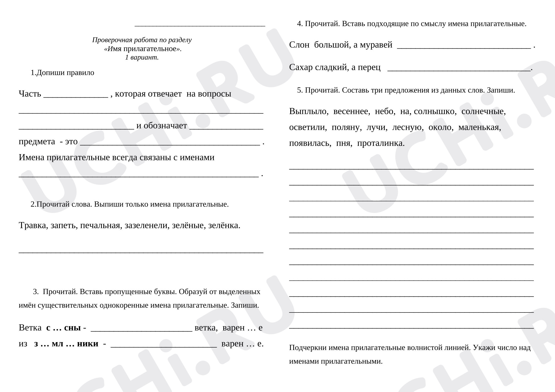 Предпросмотр материала Проверочная работа к уроку русского языка по разделу «Имя прилагательное».