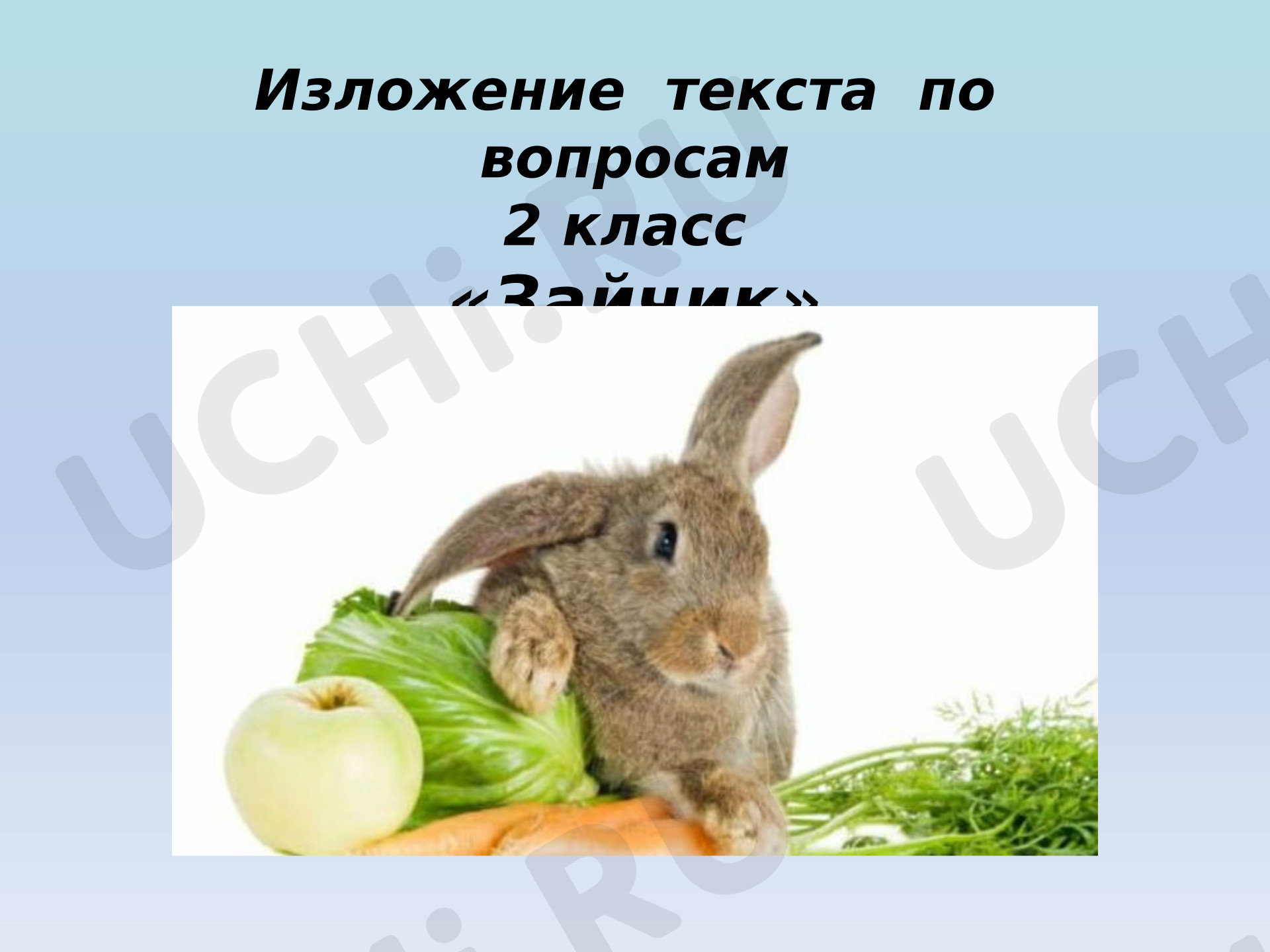 Предпросмотр материала Презентация к уроку русского языка. Изложение "Зайчик" по вопросам.