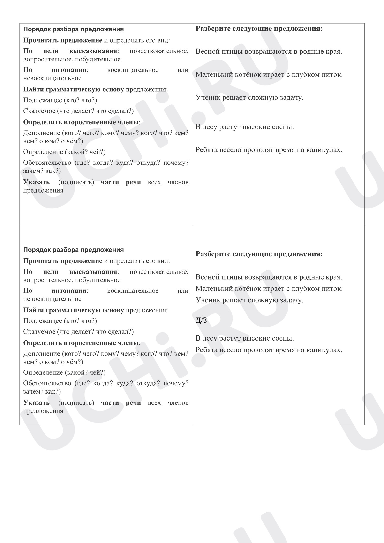 Предпросмотр материала Рабочие листы к уроку русского языка. Синтаксический разбор предложений.