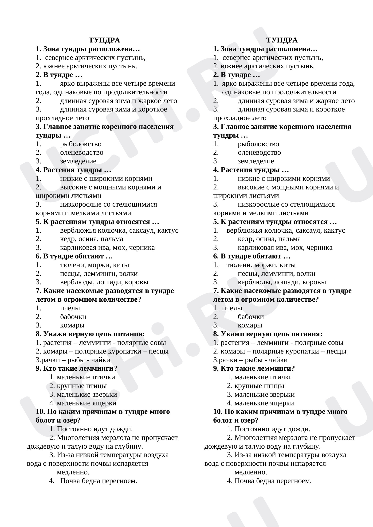 Предпросмотр материала Тест по теме "Тундра"