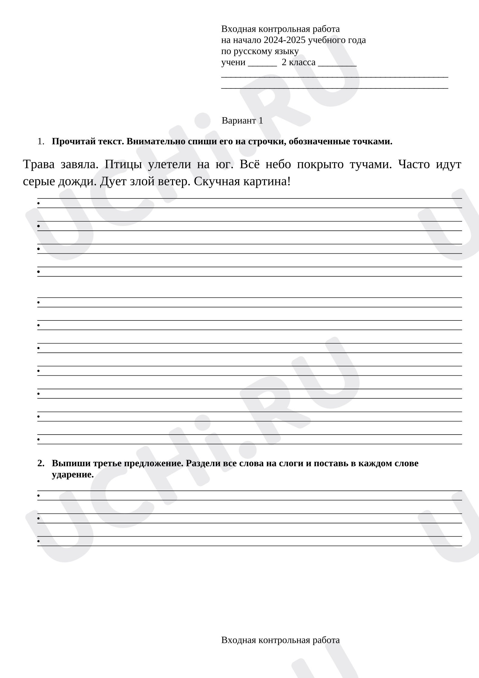 Предпросмотр материала Стартовая диагностика по русскому языку.