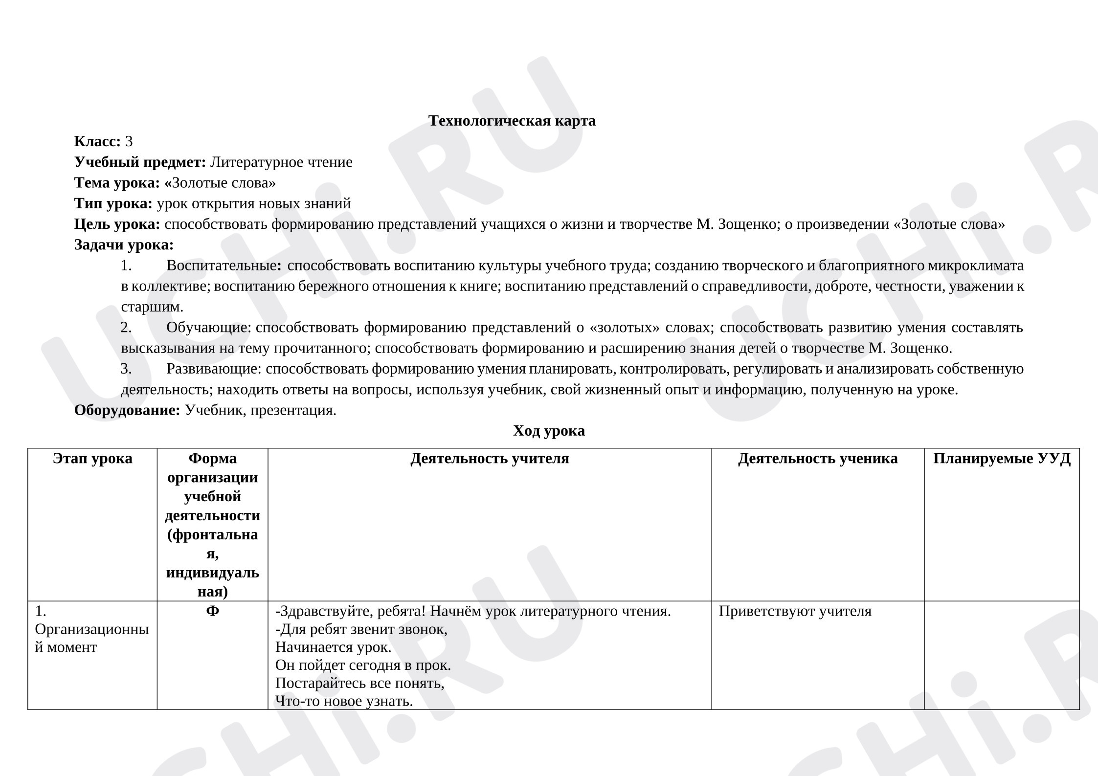 Предпросмотр материала Технологическая карта урока литературного чтения.