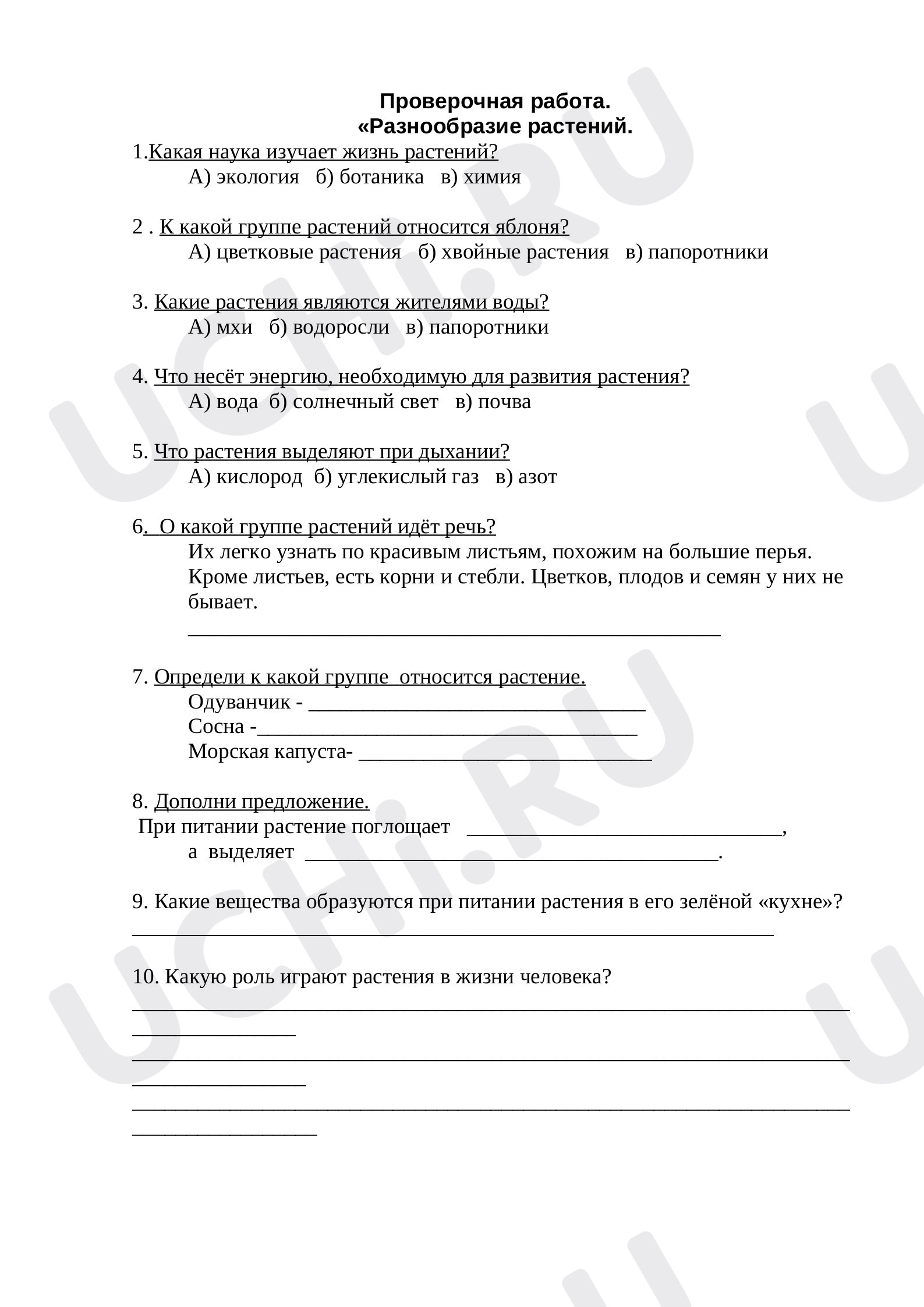 Предпросмотр материала Разнообразие растений