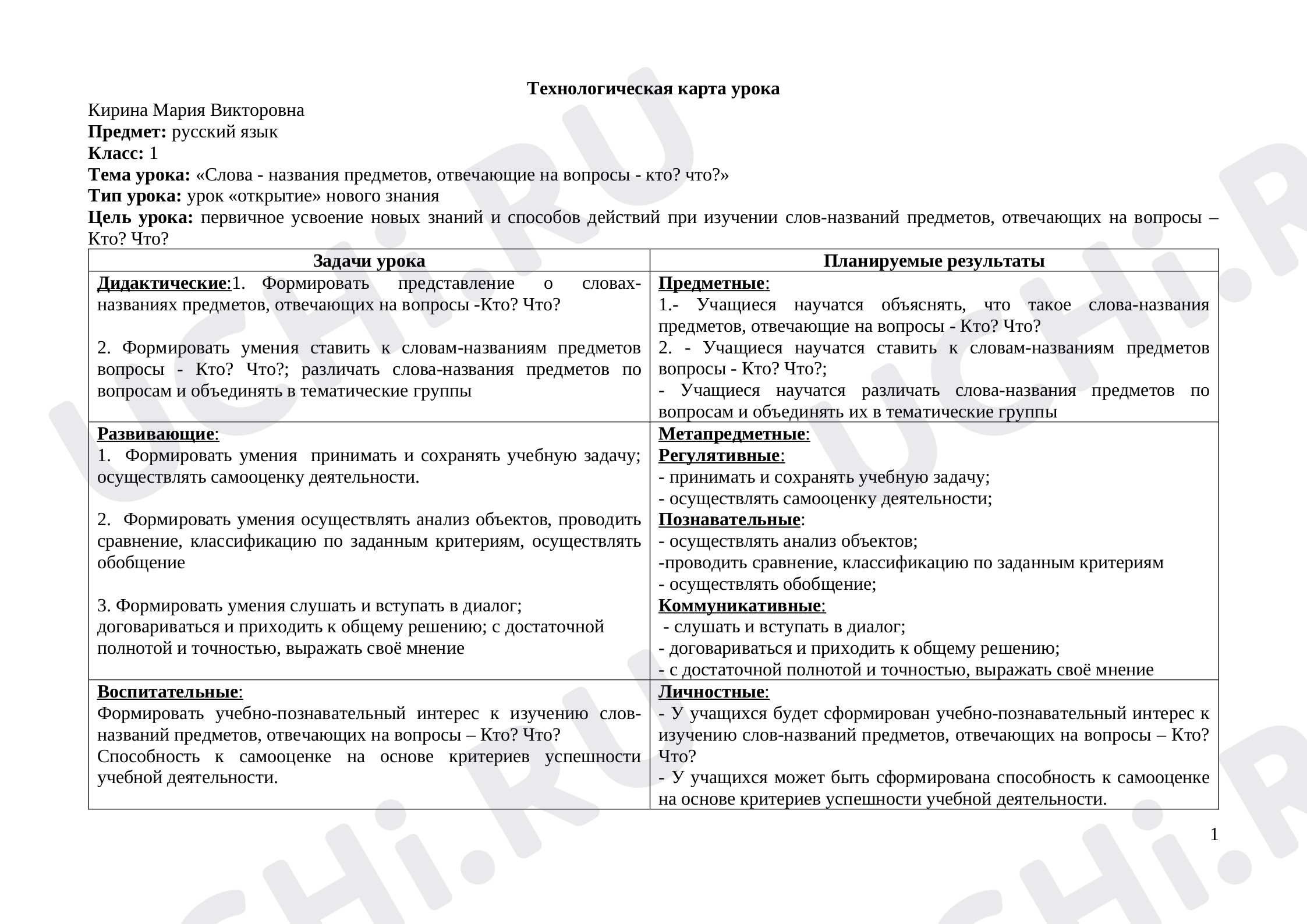 Предпросмотр материала Слова - названия предметов, отвечающие на вопросы - кто? Что?