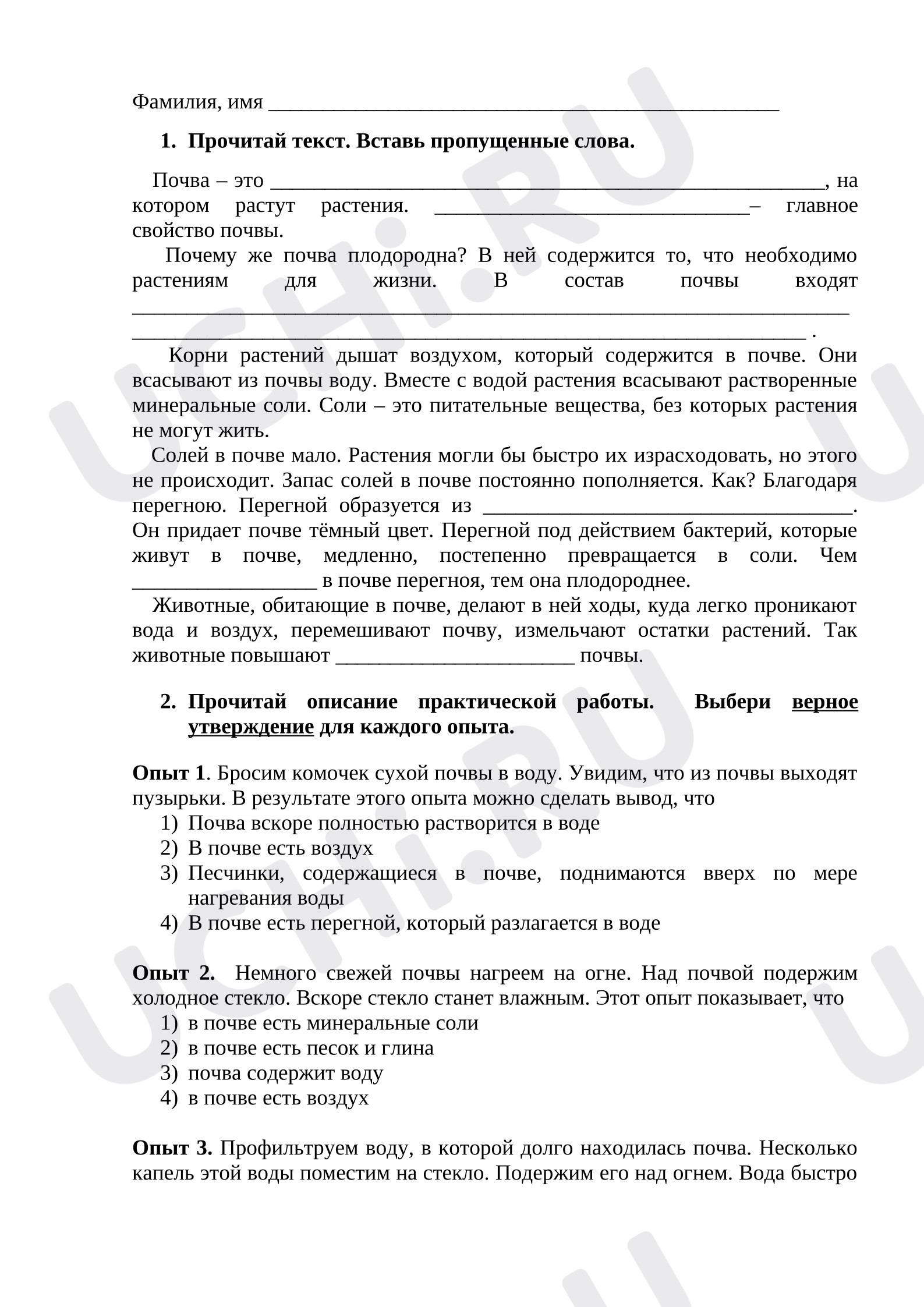 Предпросмотр материала Самостоятельная работа по окружающему миру. Почва