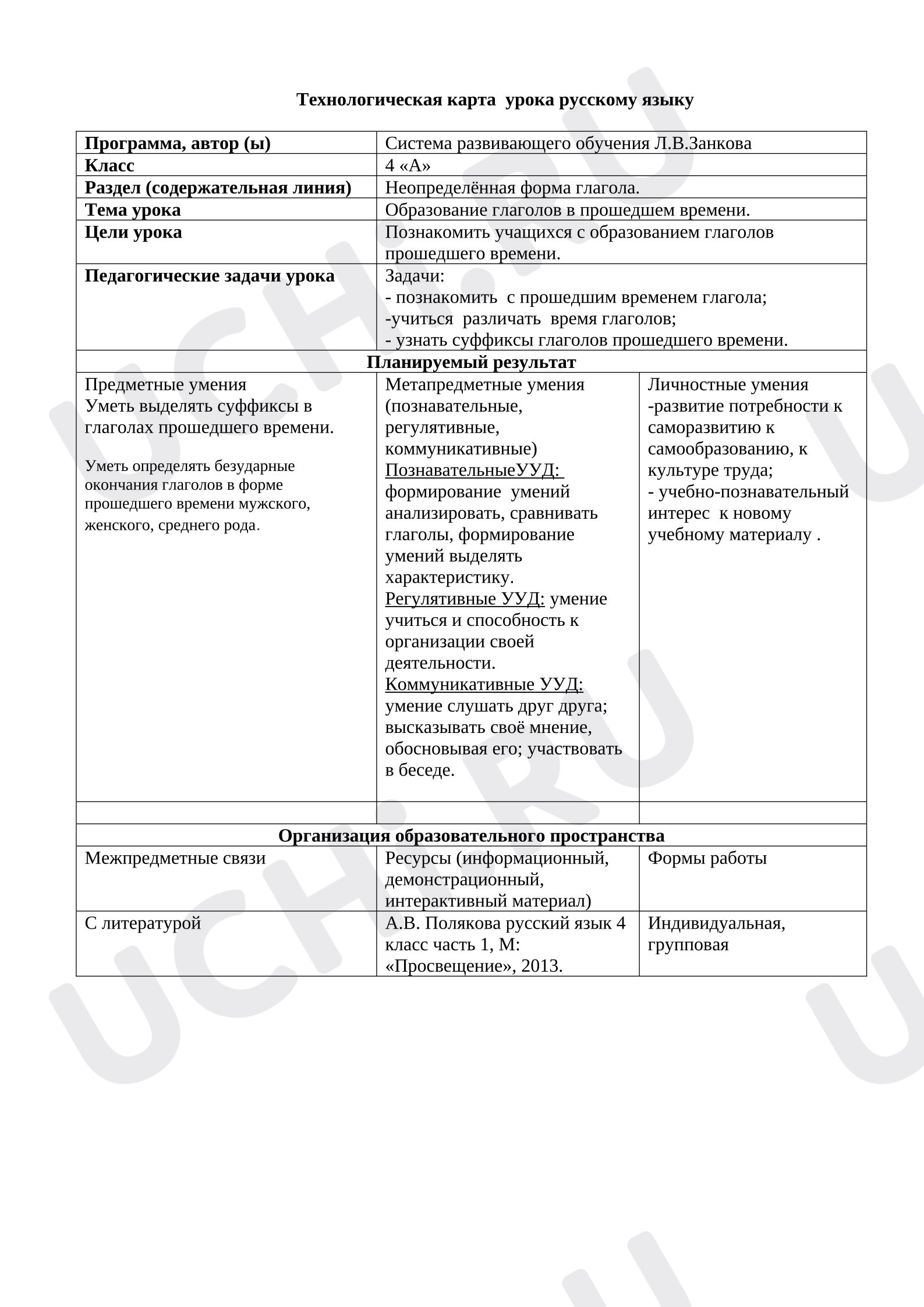 Предпросмотр материала Технологическая карта урока русского языка.