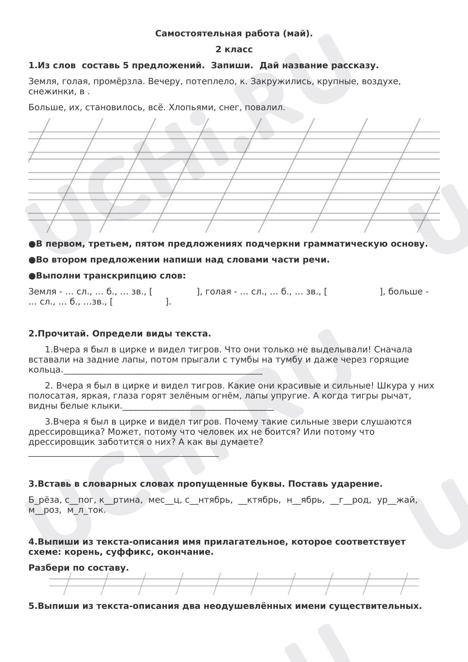 Предпросмотр материала Самостоятельная работа по русскому языку. Повторение и закрепление.