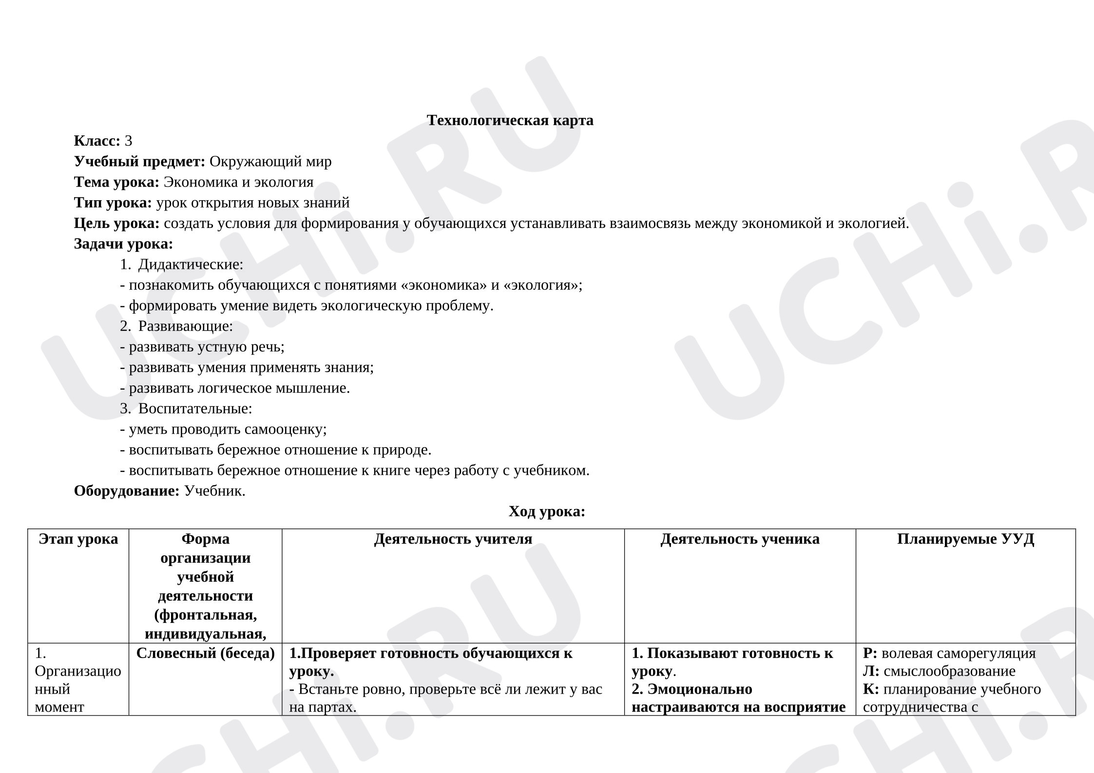 Предпросмотр материала Технологическая карта урока окружающего мира.