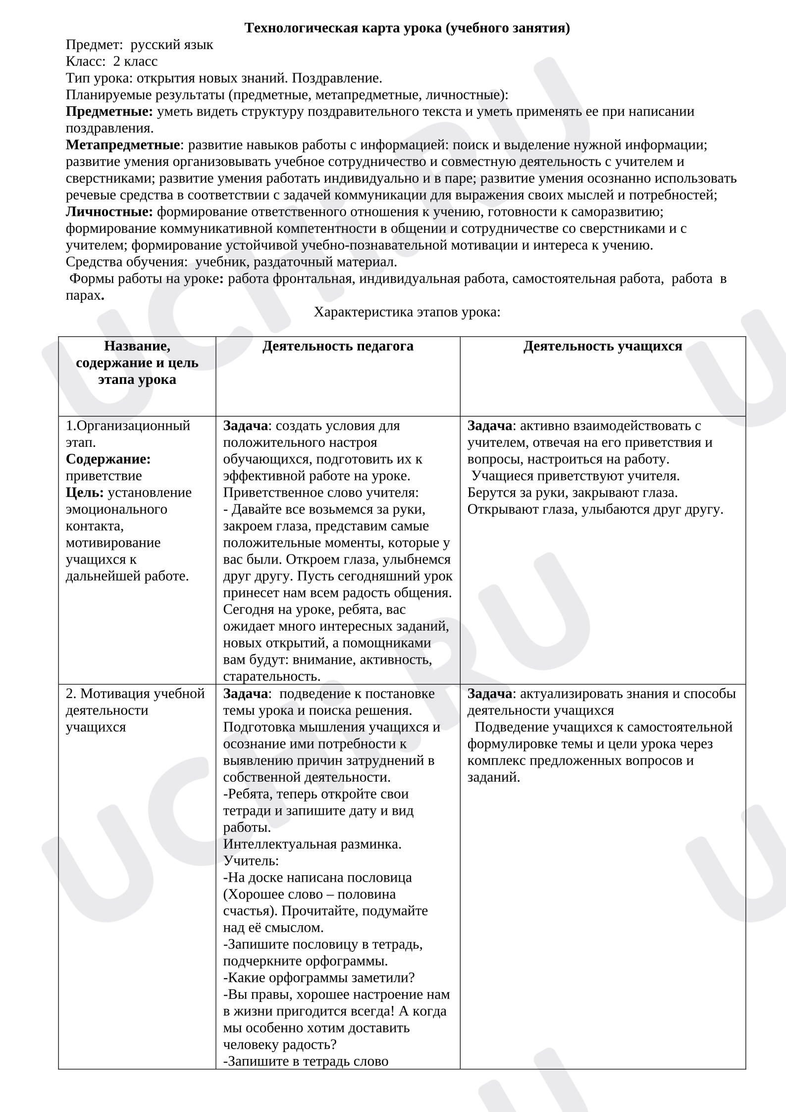 Предпросмотр материала План урока русского языка. Знакомство с жанром поздравления.