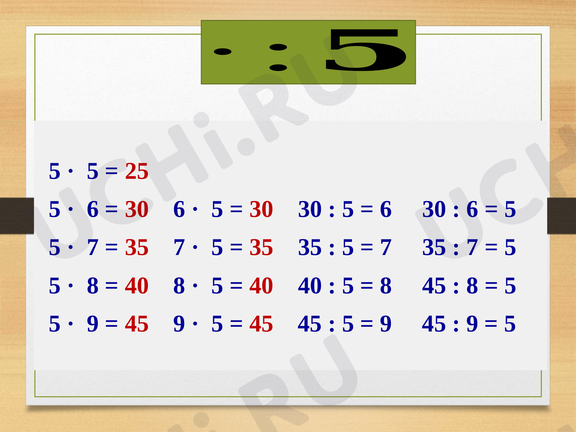 Тема: Таблица умножения на 5.: Табличное умножение в пределах 50. Деление  на 5 | Учи.ру