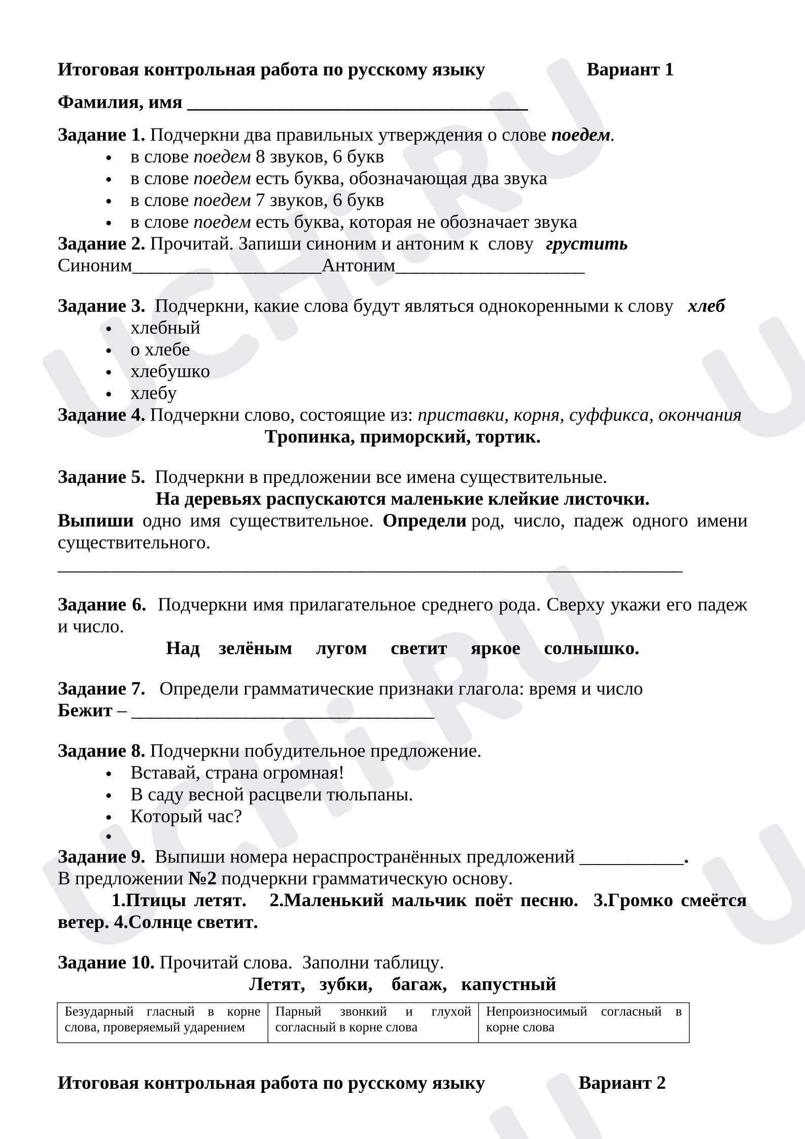 Предпросмотр материала Итоговая контрольная работа по русскому языку.