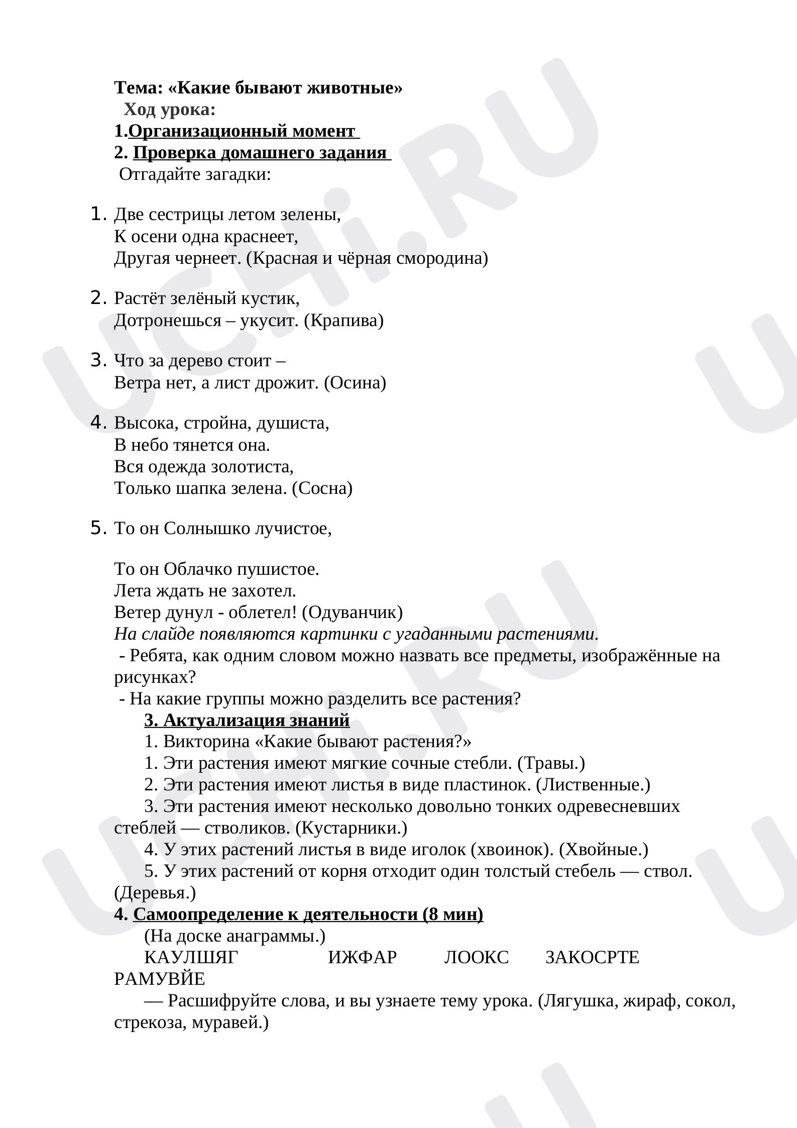 Предпросмотр материала Конспект урока окружающего мира, животные.