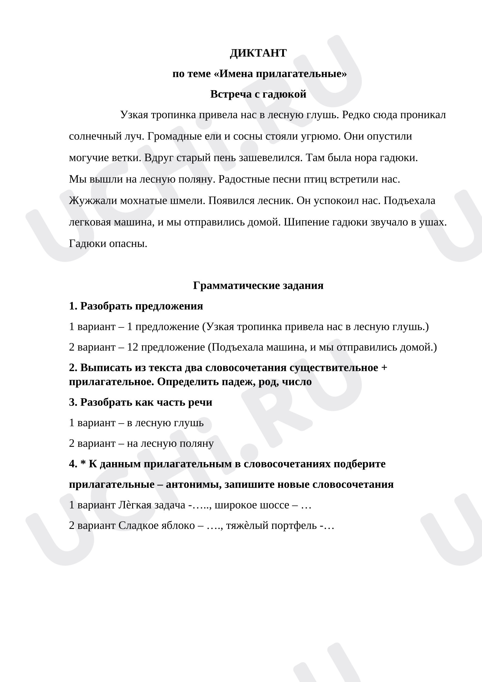 Предпросмотр материала Диктант к уроку русского языка по теме "Имя прилагательное"