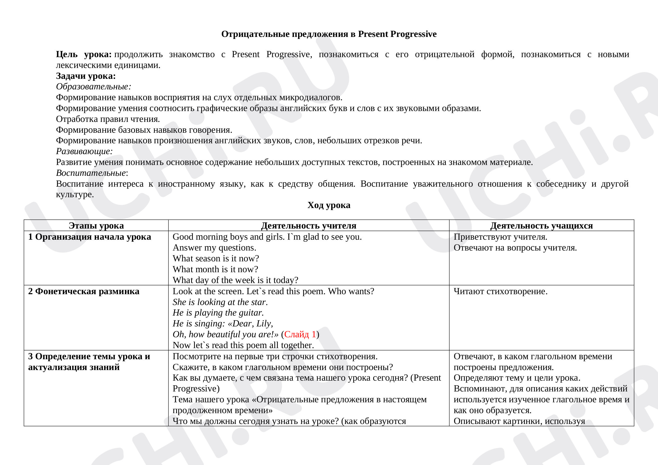 Предпросмотр материала Разработка урока английского языка "Отрицательные предложения в настоящем продолженном времени"