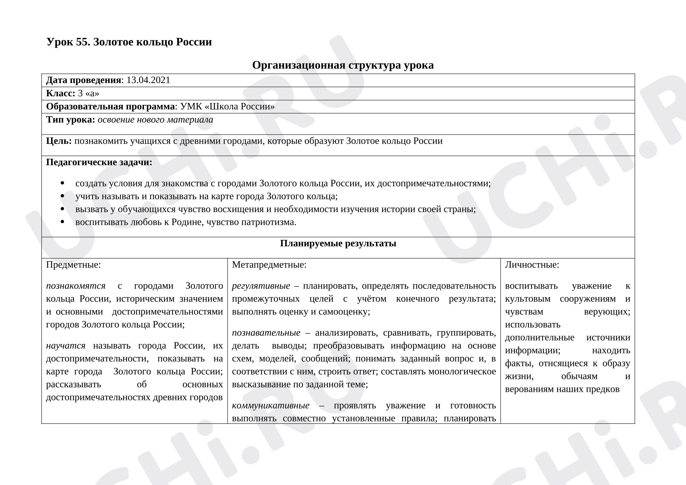 Предпросмотр материала Конспект урока окружающего мира. Золотое кольцо России.