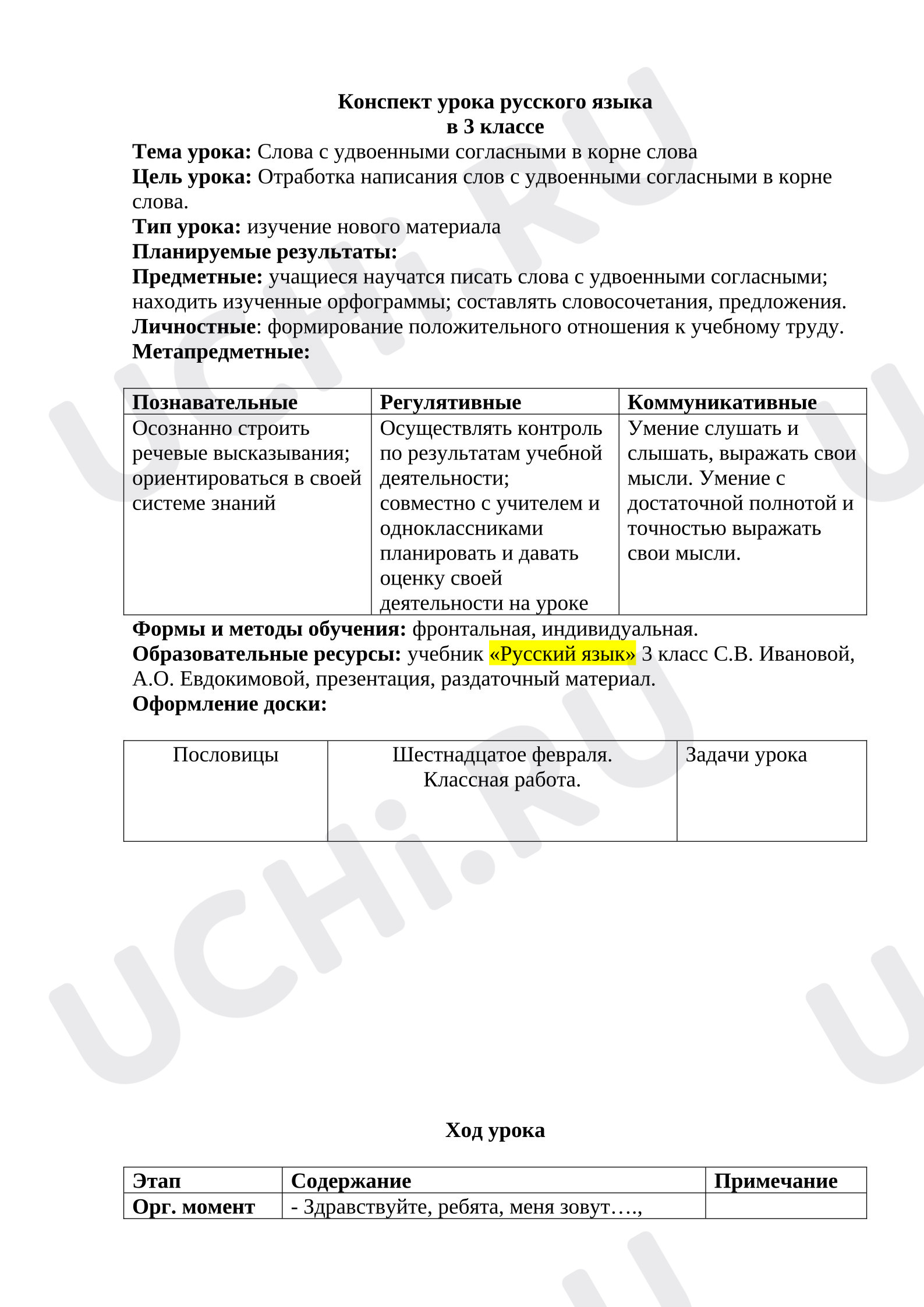 Предпросмотр материала Конспект урока русского языка. Удвоенные согласные.
