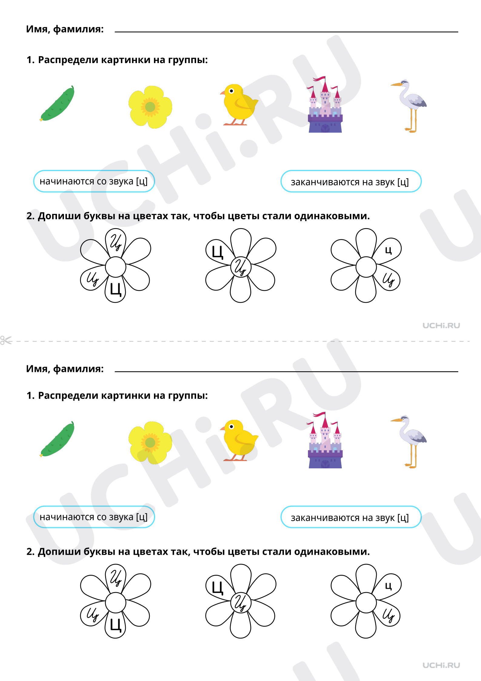 Согласный звук ц и буква Ц, распечатка. Базовый уровень, русский язык 1  класс: Согласный звук [ц], буква Ц. Письмо строчной и заглавной буквы Ц, ц  | Учи.ру