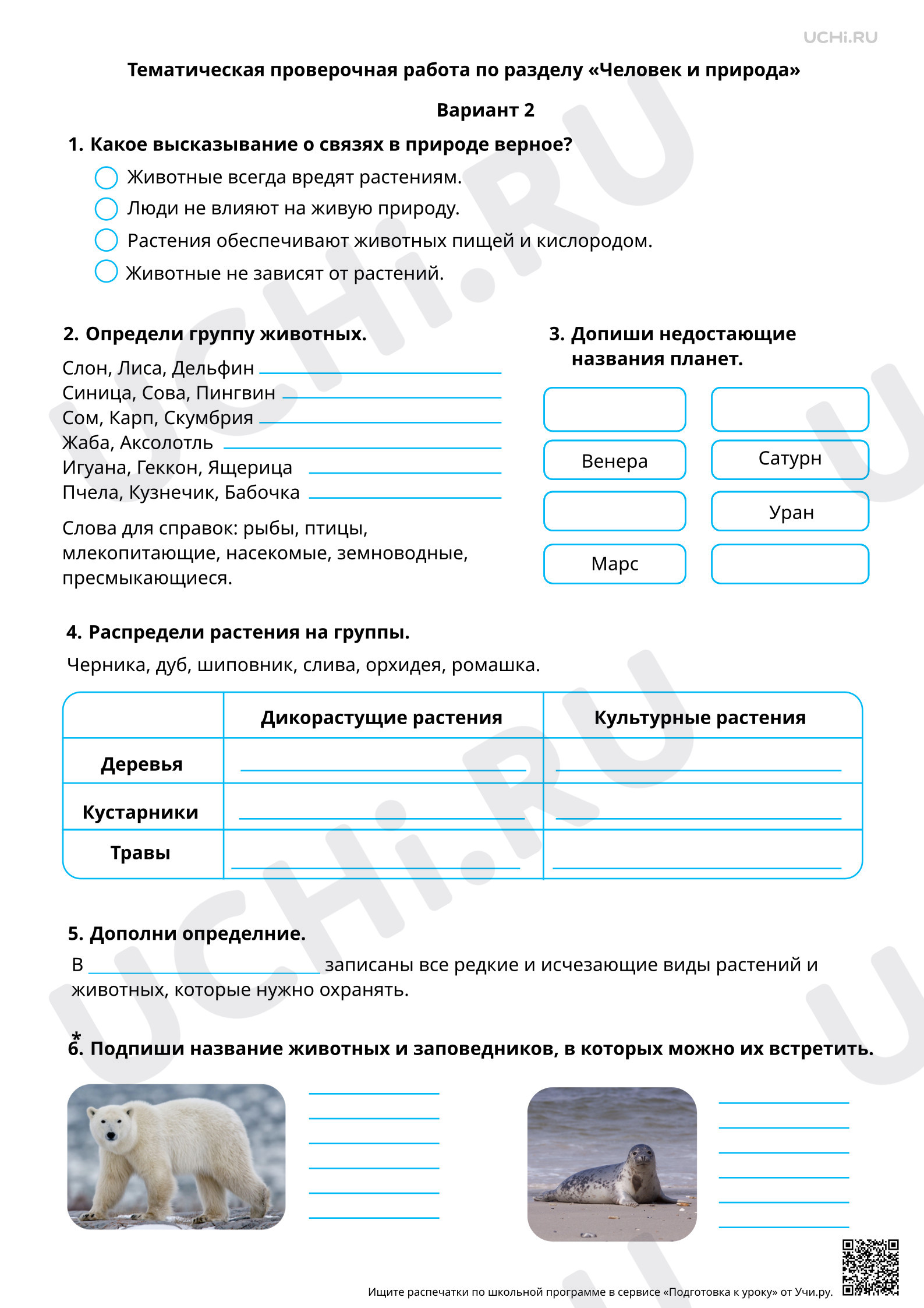 Предпросмотр материала Человек и природа. 2 вариант