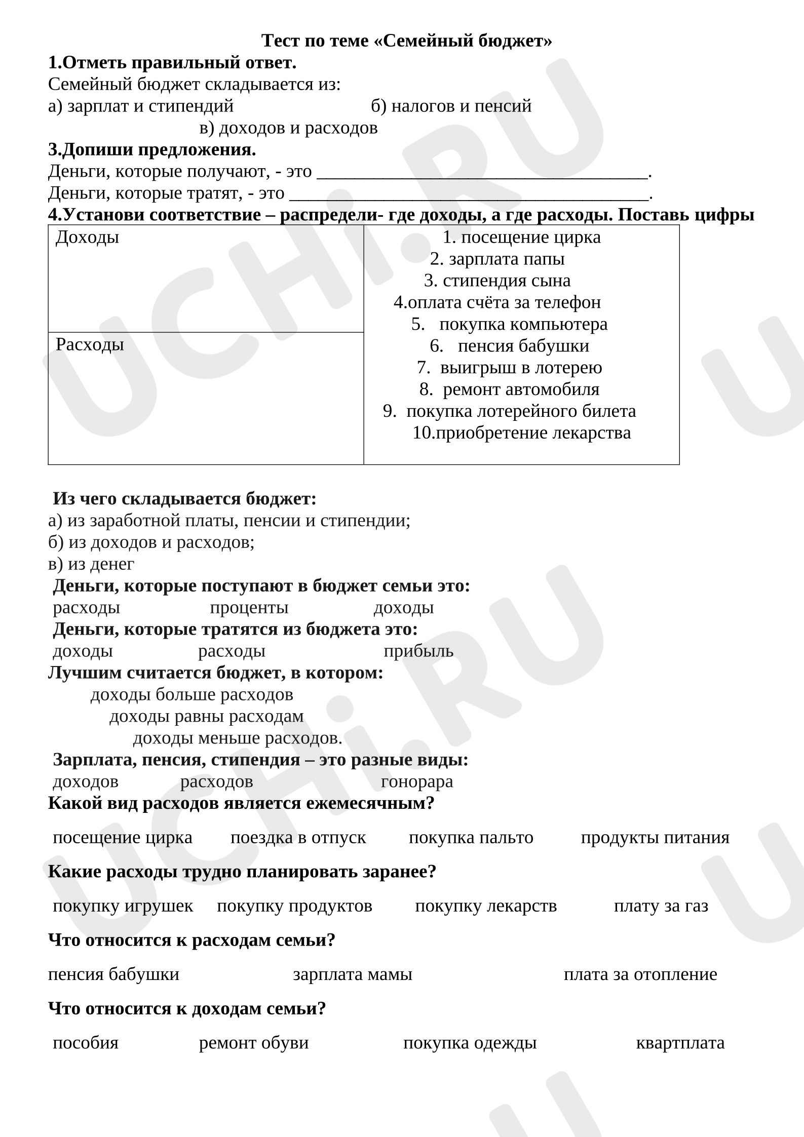 Предпросмотр материала Семейный бюджет