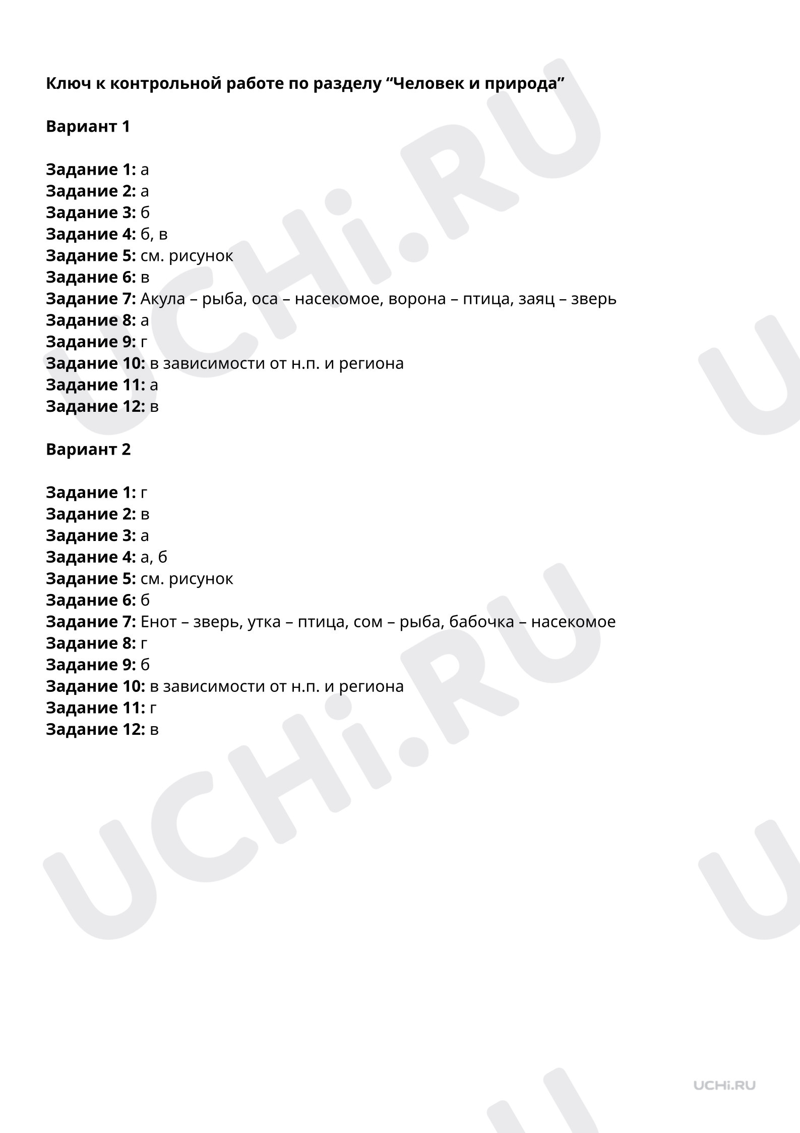 Ключи к контрольной работе по разделу «Человек и природа»: Резервный урок.  Повторение изученного по разделу «Человек и природа» | Учи.ру