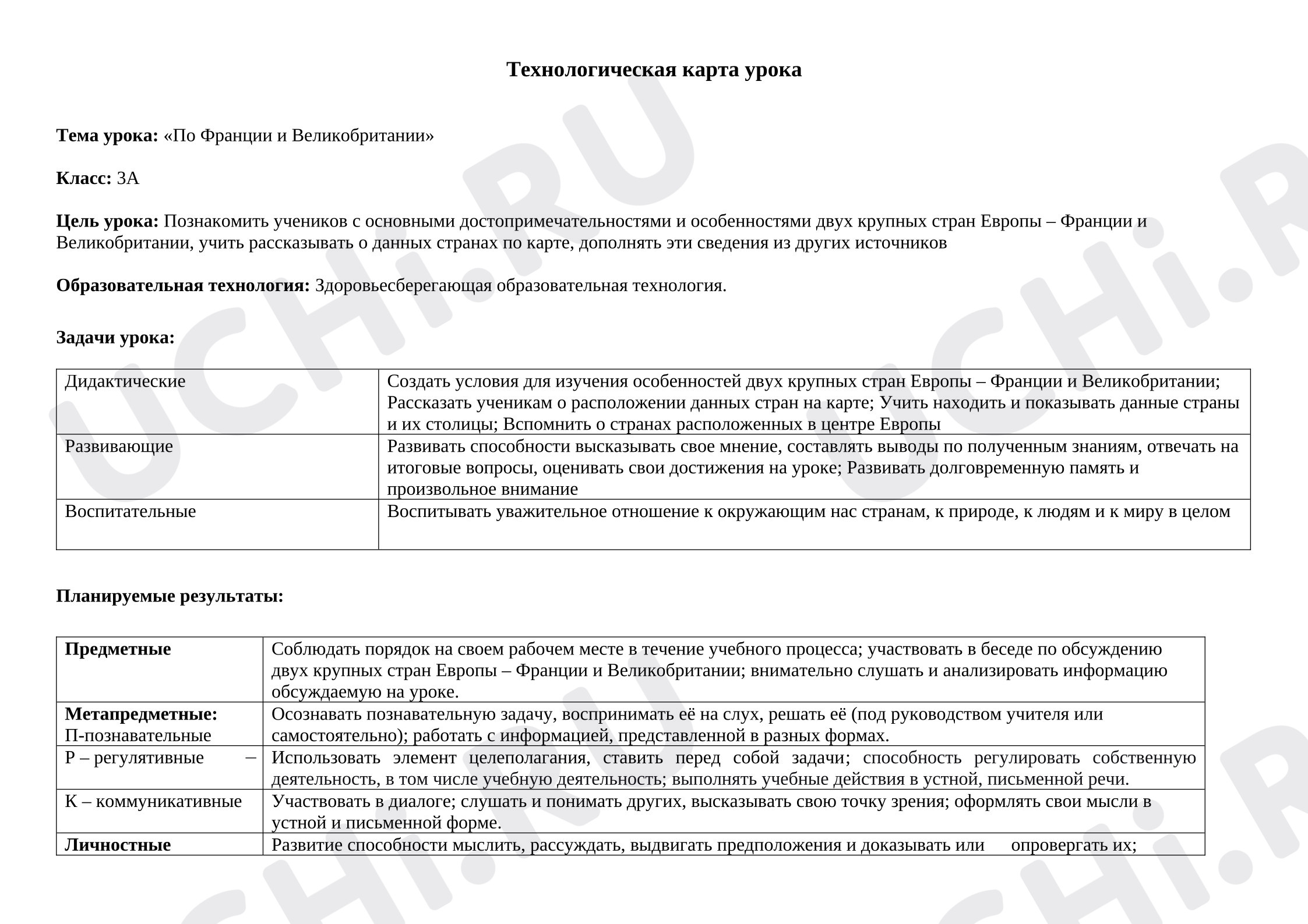 Предпросмотр материала Конспект урока по окружающему миру, по теме: "По Франции и Великобритании"