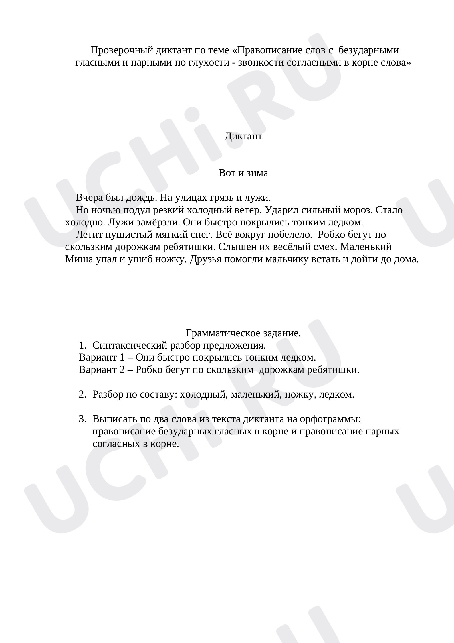 Предпросмотр материала Русский язык. Проверочный диктант.