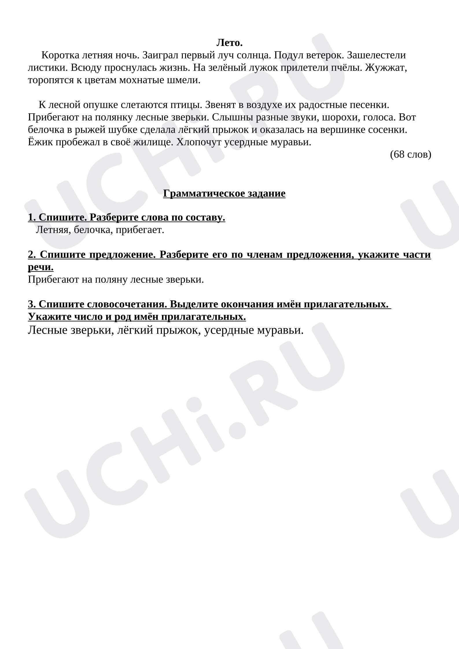 Предпросмотр материала Итоговый диктант 3 класс. С грамматическим заданием.