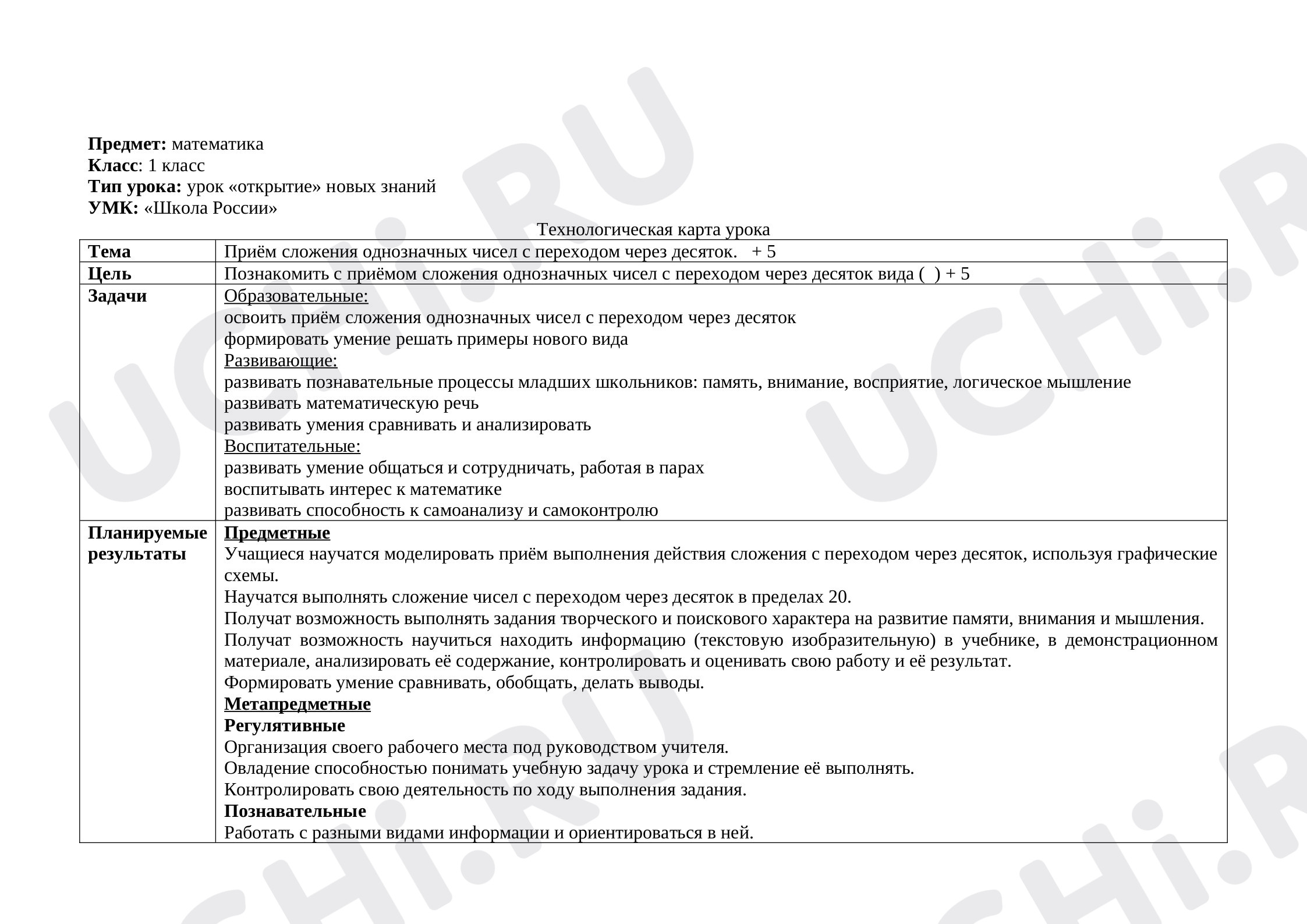 Предпросмотр материала Приём сложения однозначных чисел с переходом через десяток. + 5