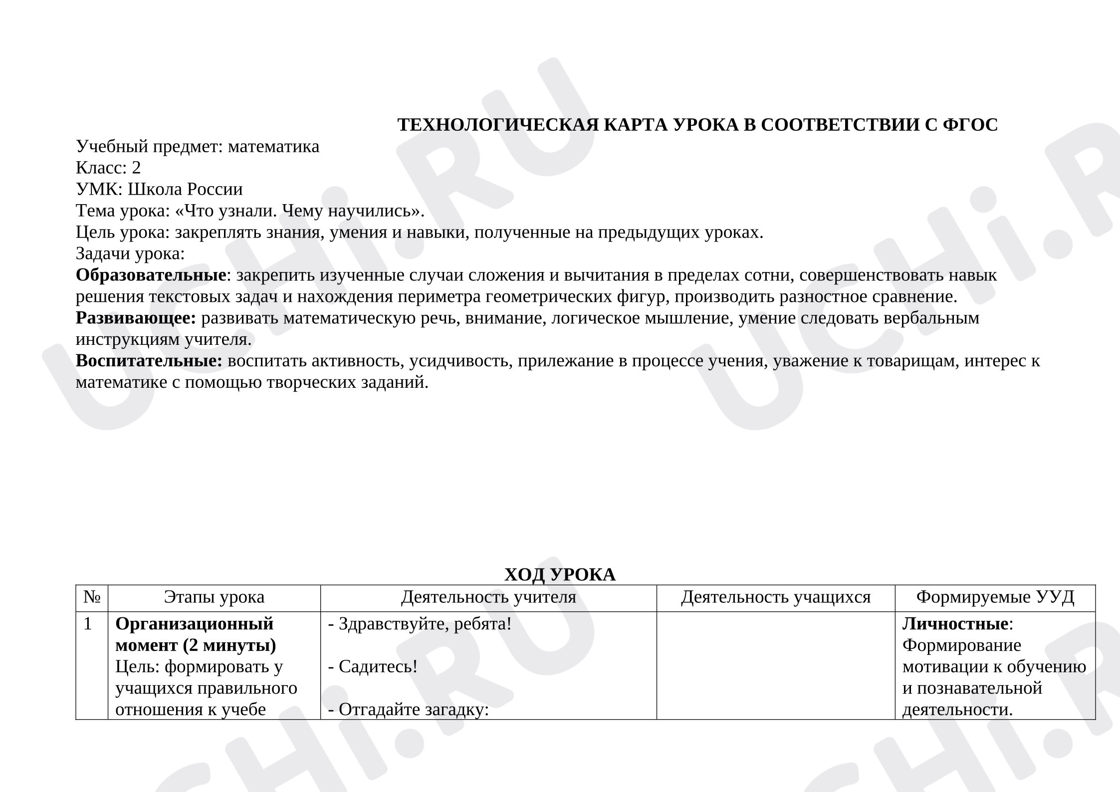 Предпросмотр материала Технологическая карта урока математики. Что узнали. Чему научились