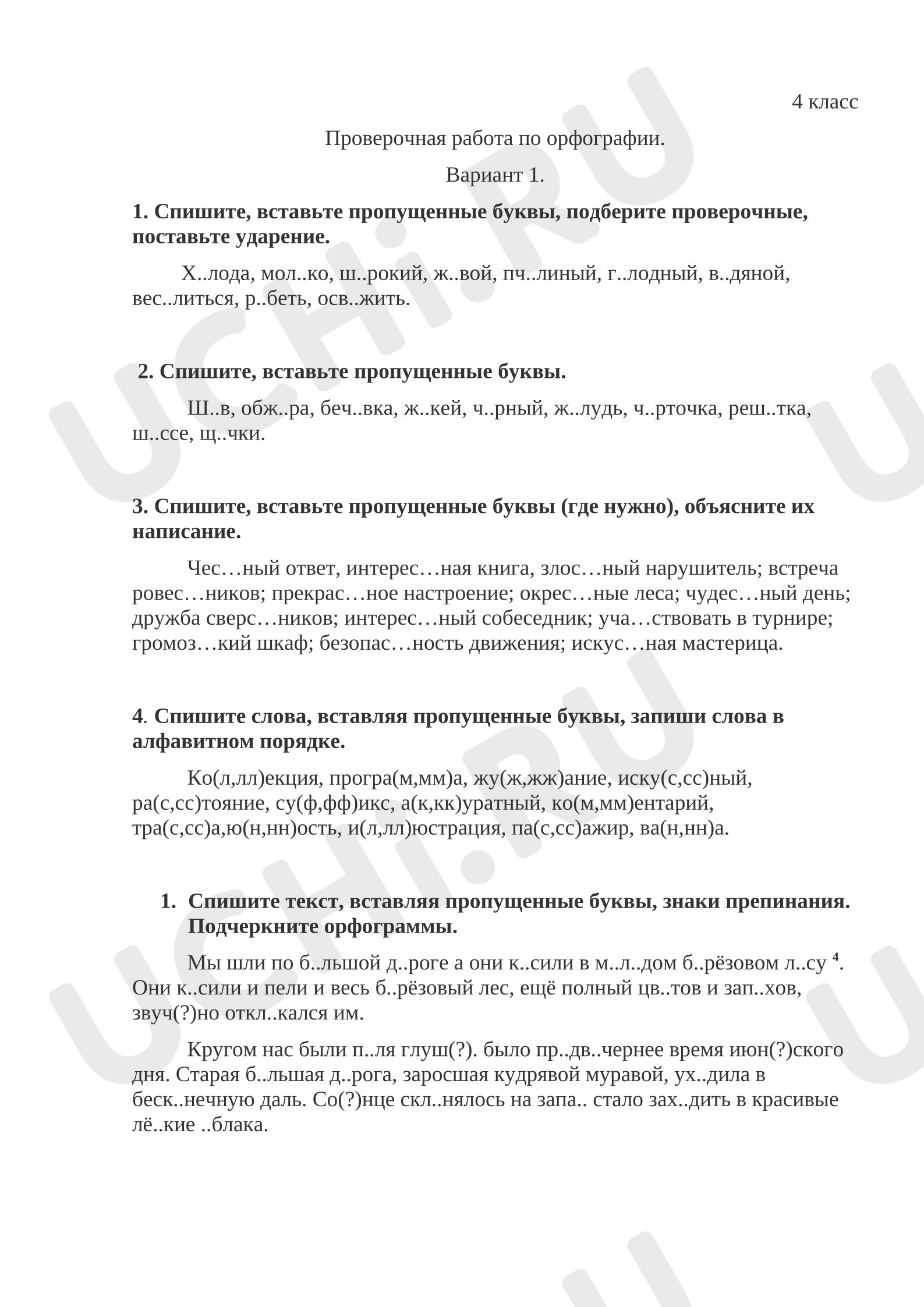 Предпросмотр материала Проверочная работа по русскому языку.
