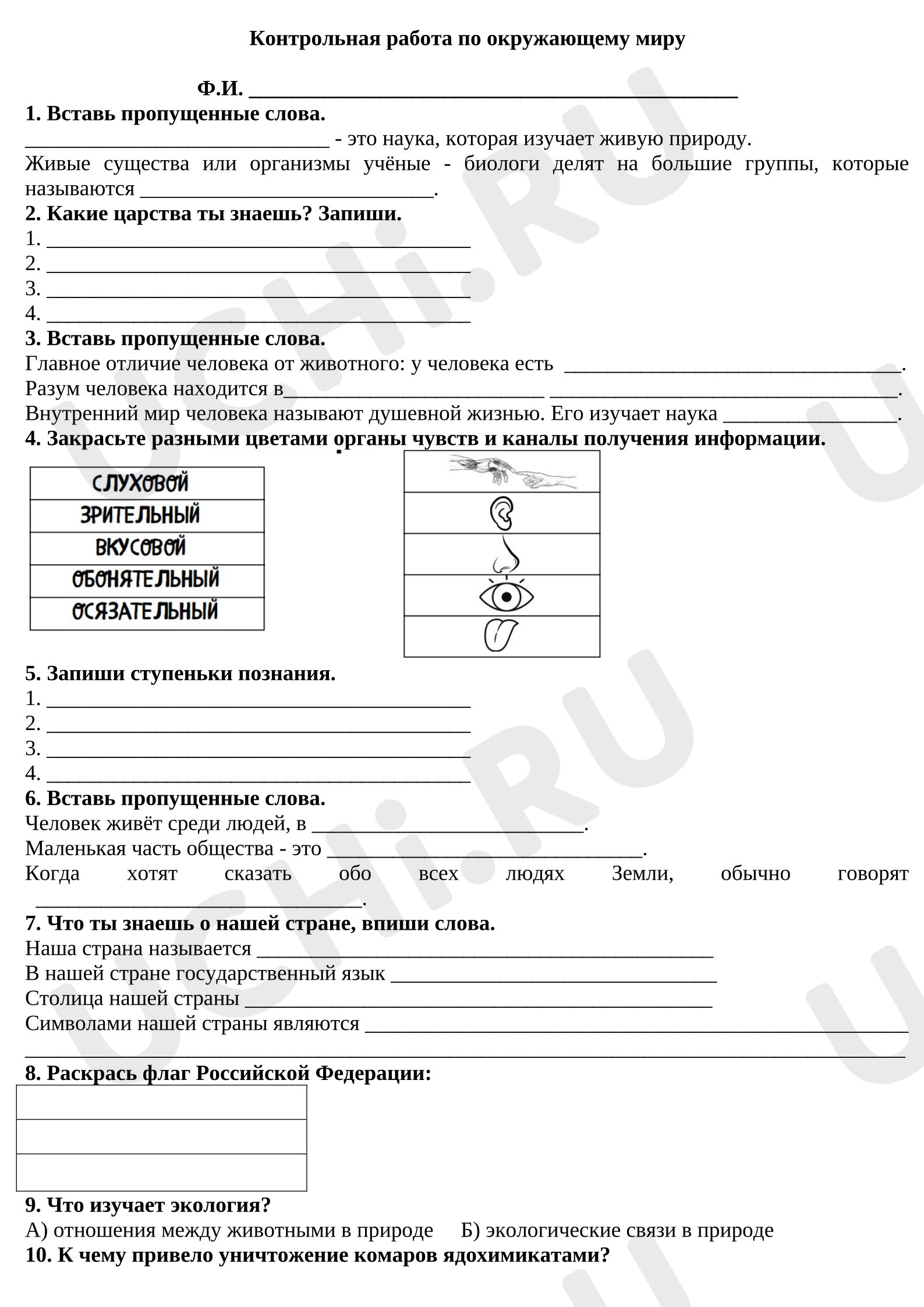 Предпросмотр материала Контрольная работа по окружающему миру.