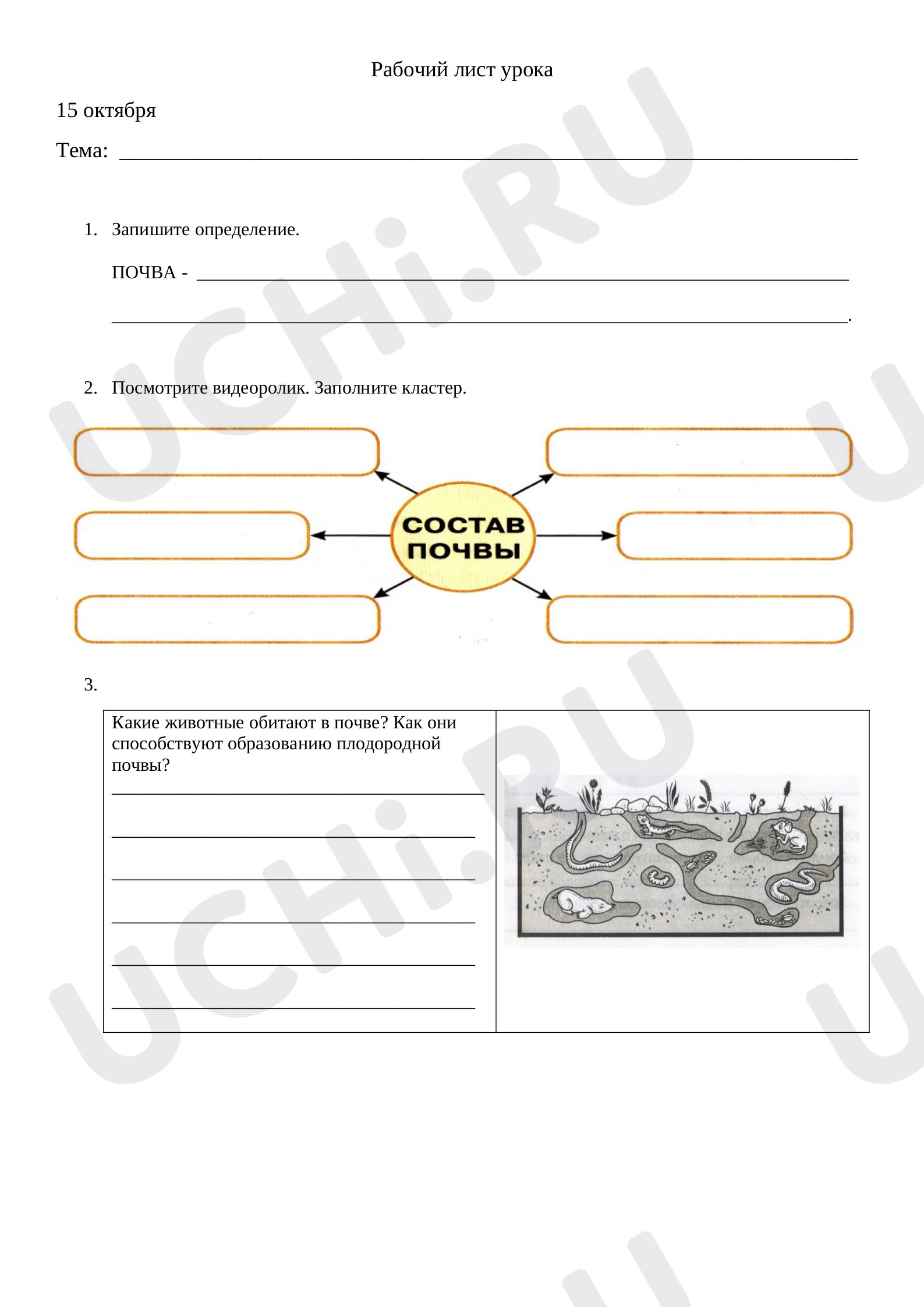 ?? Рабочий лист №2 по теме “Что такое почва” для 3 класса | Учи.ру