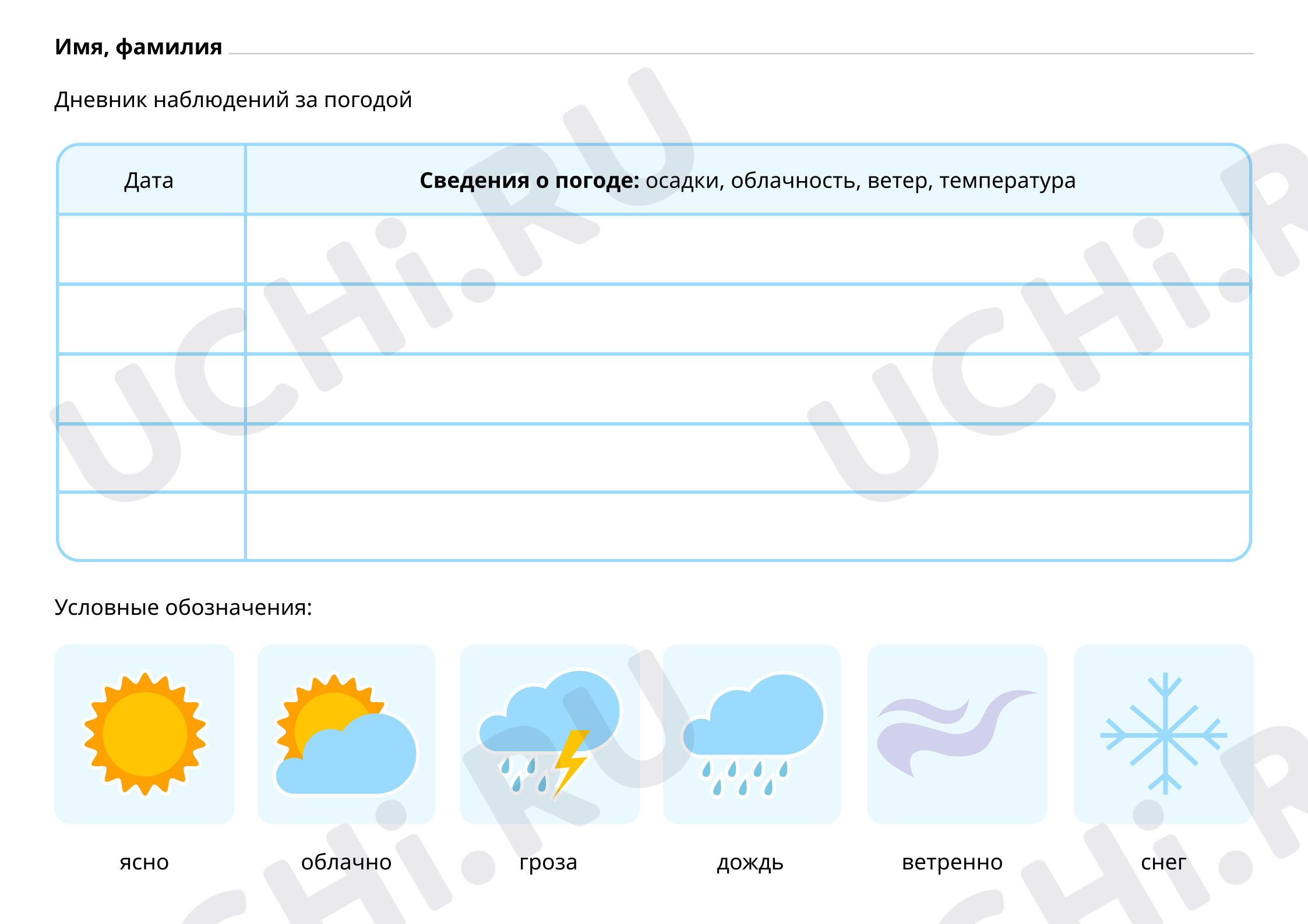 Дневник наблюдений за погодой: Весна — 1 | Учи.ру