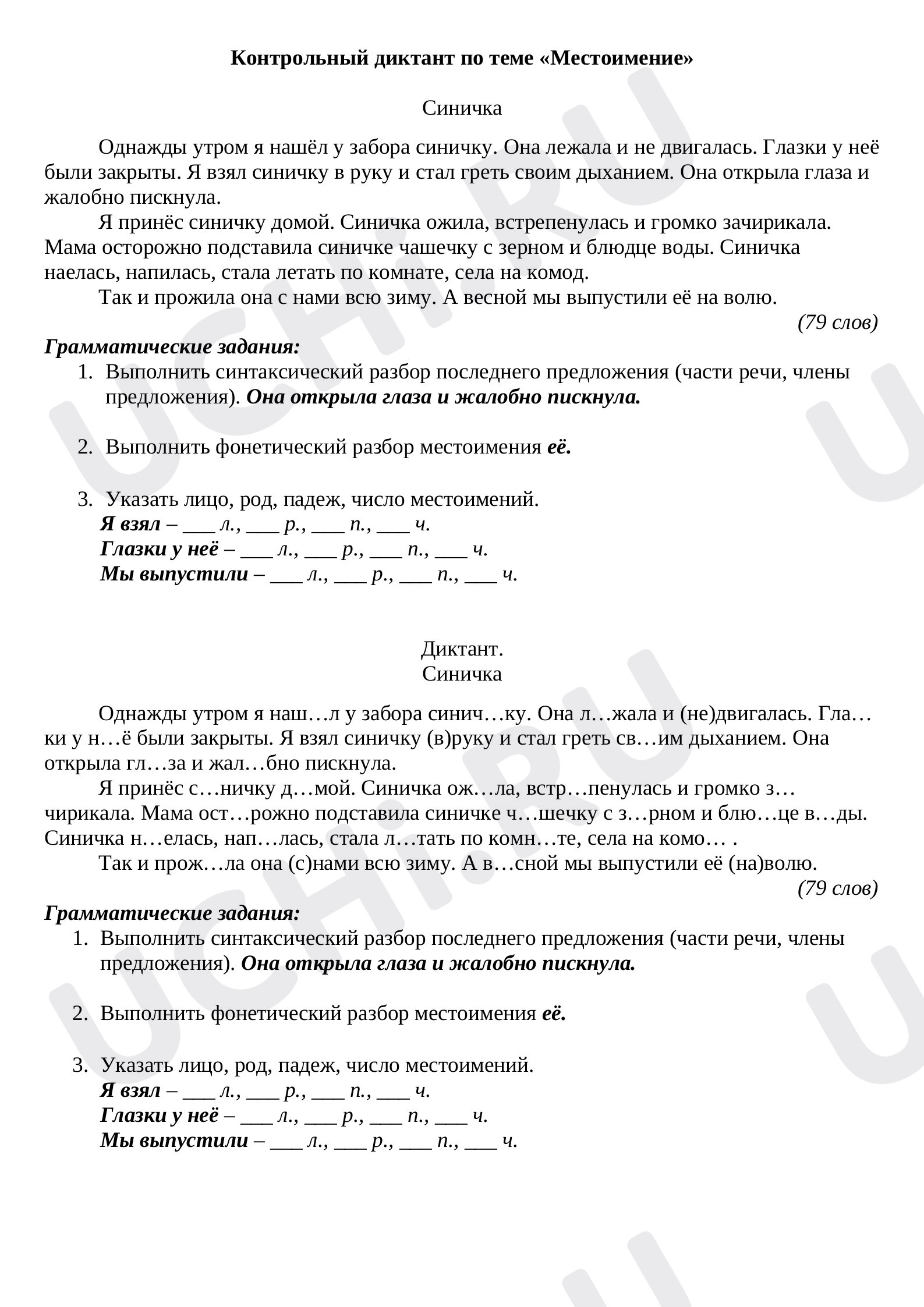 Предпросмотр материала Контрольный диктант по русскому языку по теме "Местоимение"7