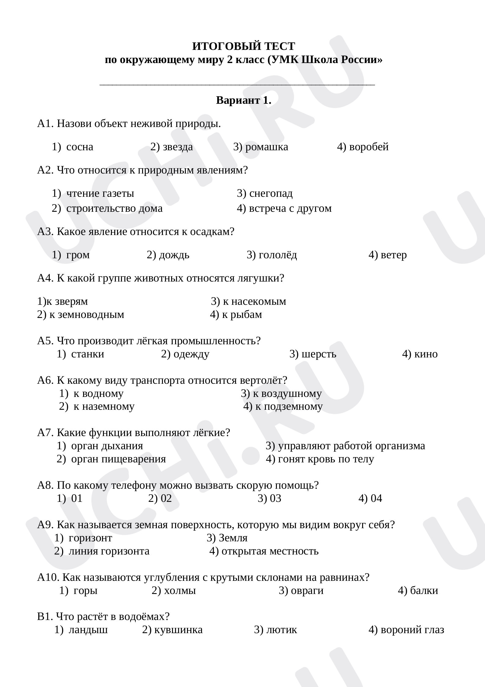 Предпросмотр материала ИТОГОВЫЙ ТЕСТ по окружающему миру 2 класс