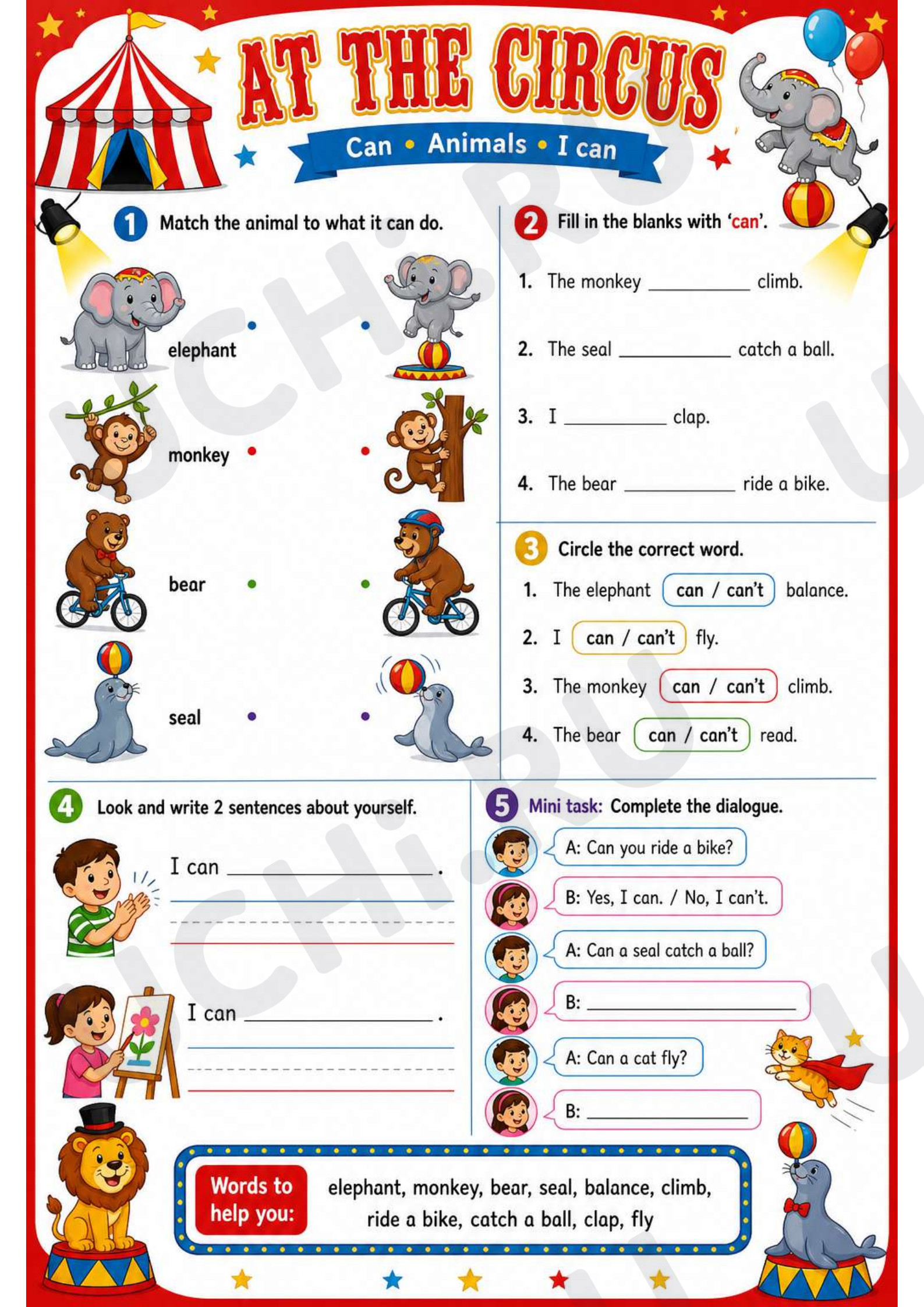 Предпросмотр материала Рабочий лист к уроку английского языка. At the Circus Worksheet