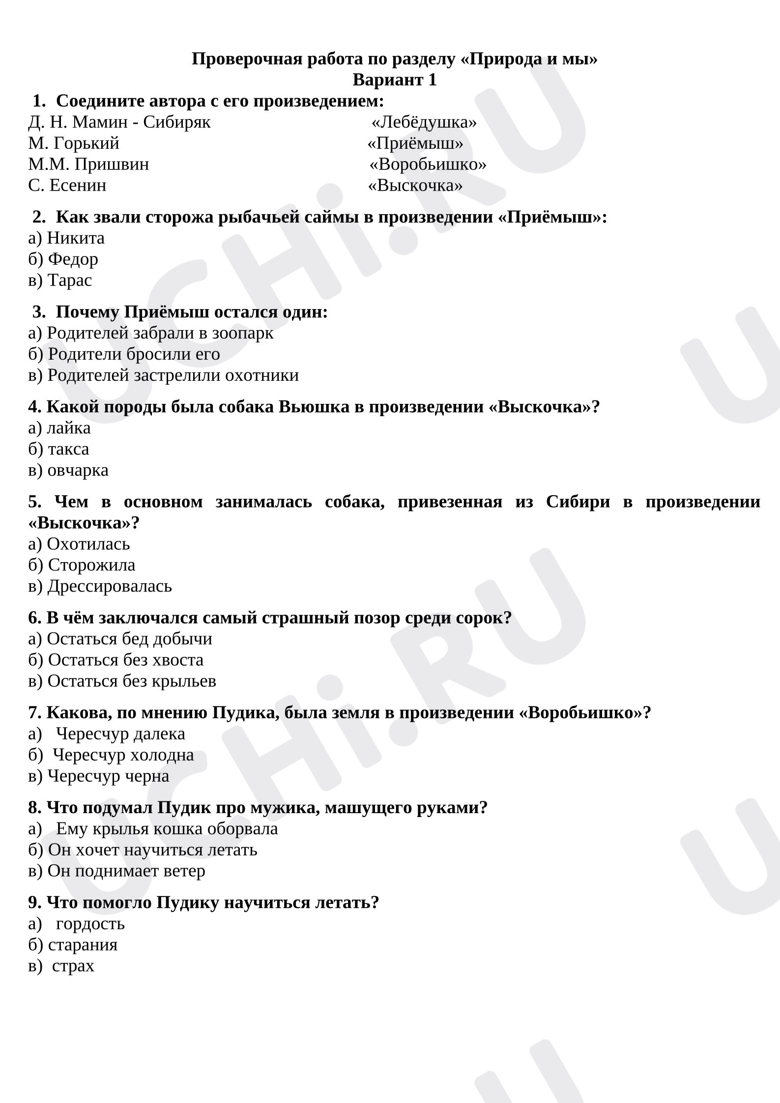 Предпросмотр материала Проверочная работа по литературному чтению (раздел "Природа и мы")