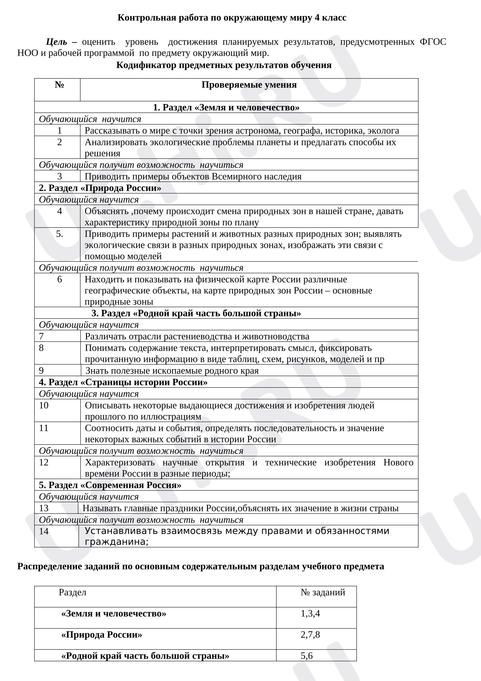 Предпросмотр материала Контрольная работа по окружающему миру с оцениванием, 2 четверть