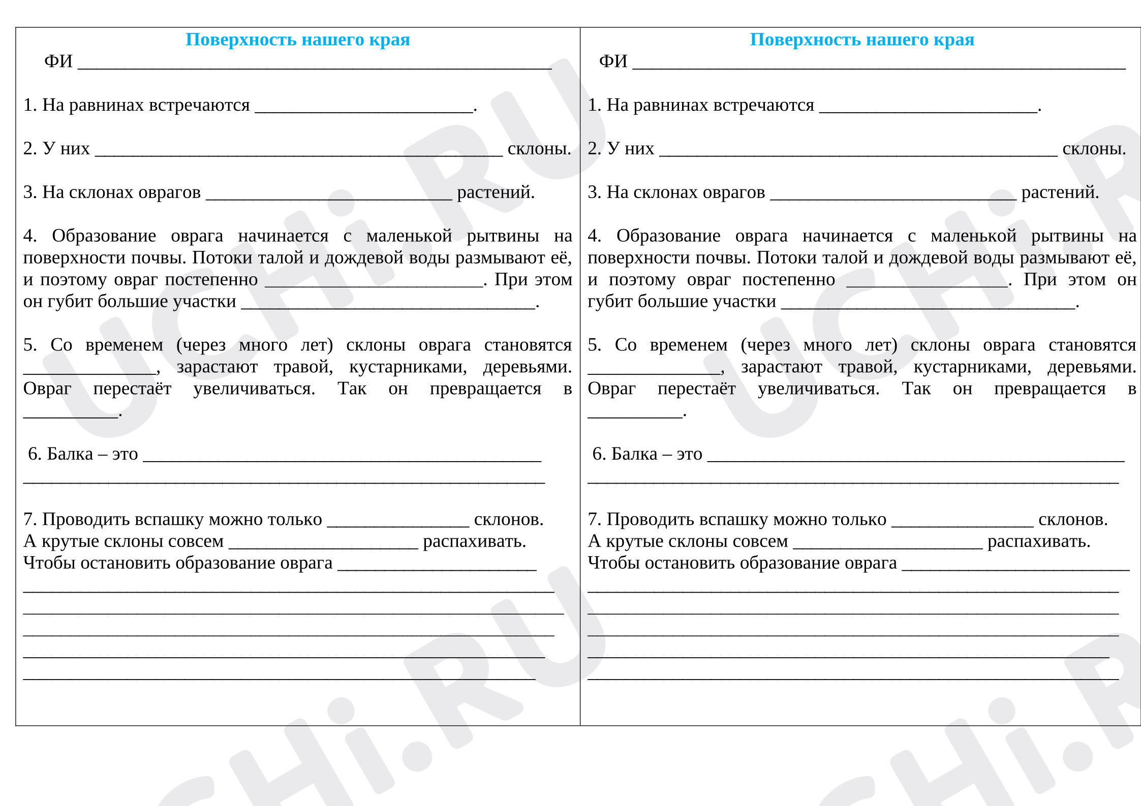 Предпросмотр материала Проверочная работа к уроку окружающего мира по теме: Поверхность нашего края