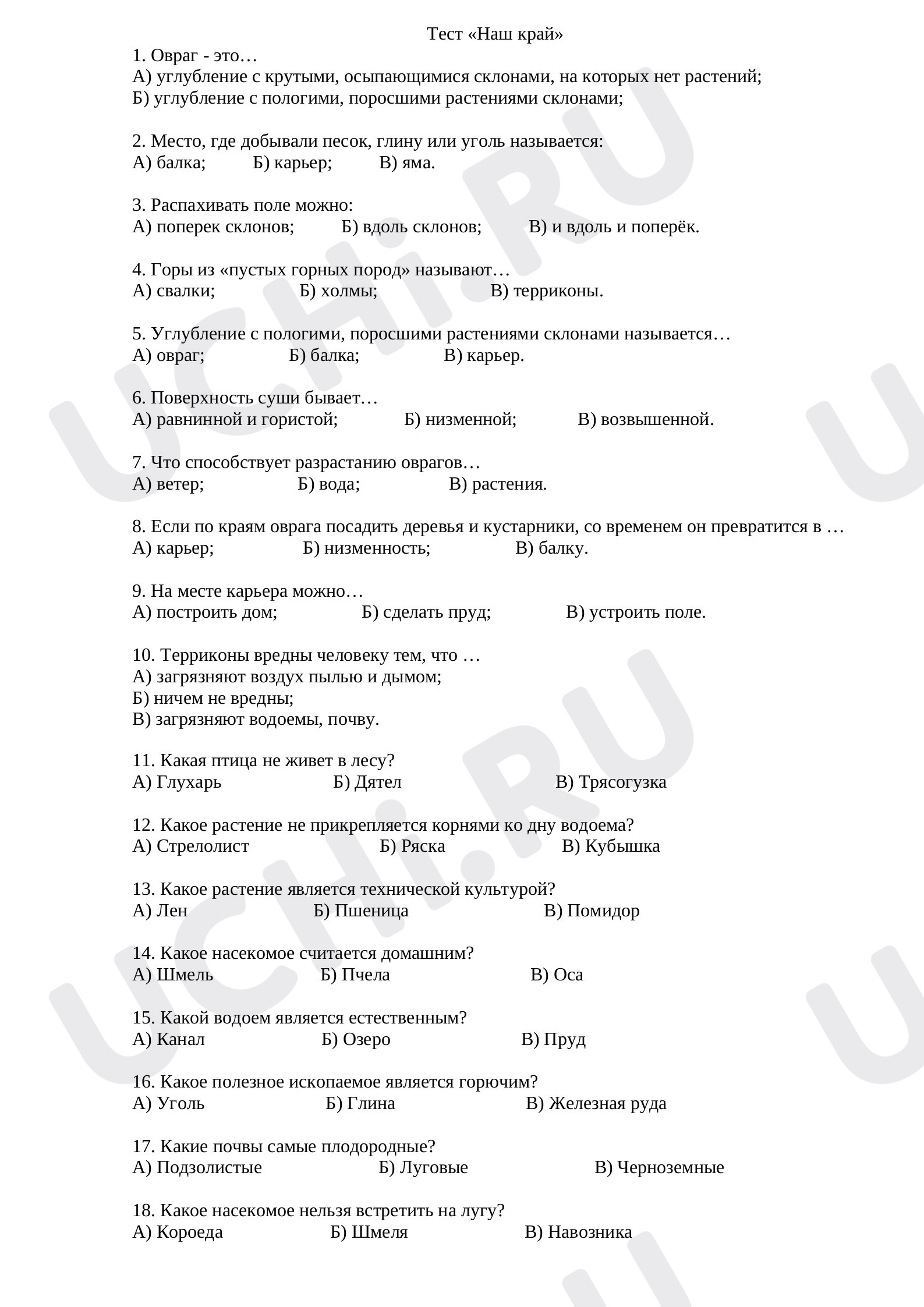 Предпросмотр материала Тест к уроку окружающего мира «Наш край», 4 класс